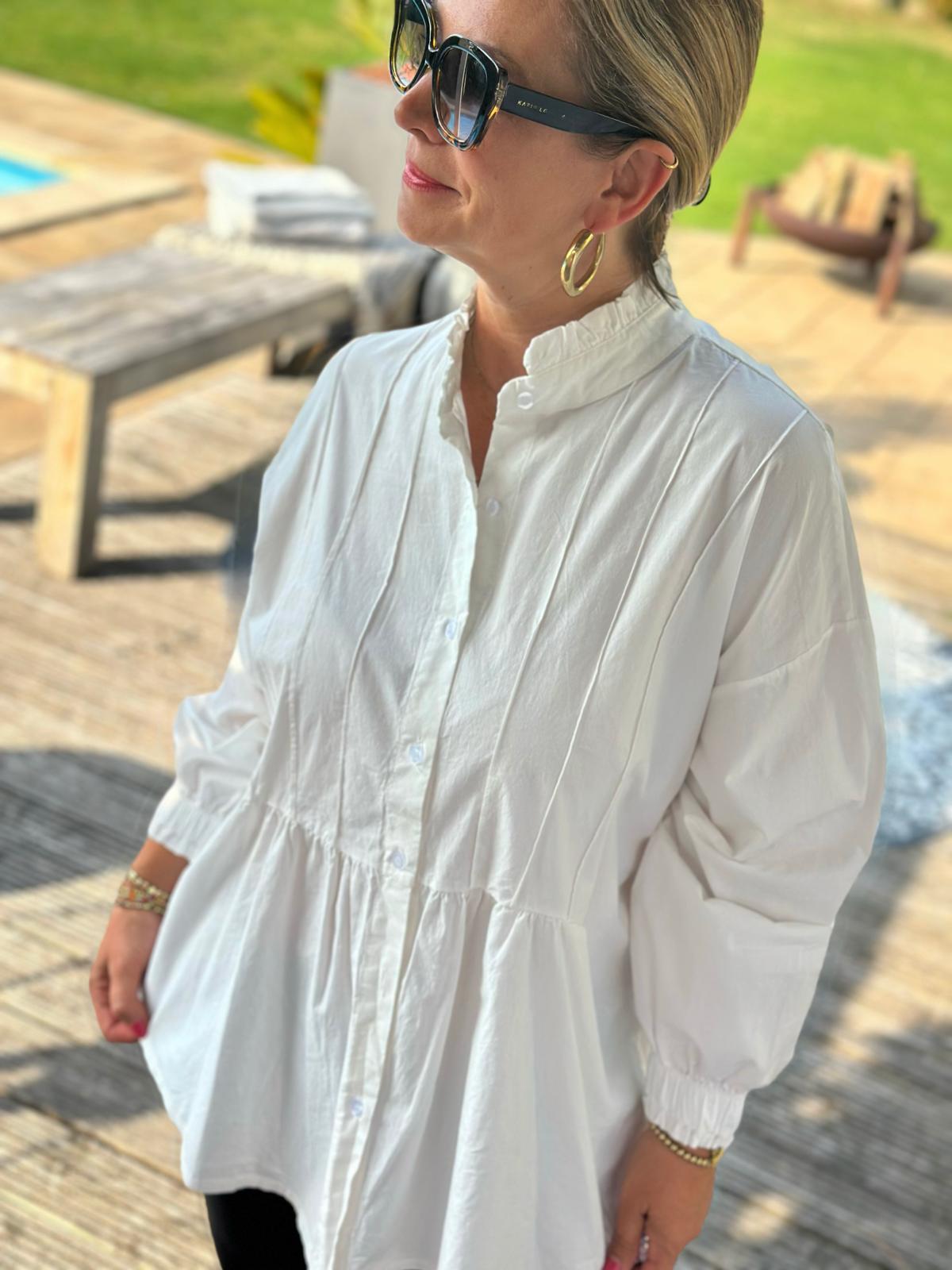 Geraffte Highlight-Bluse in Weiss