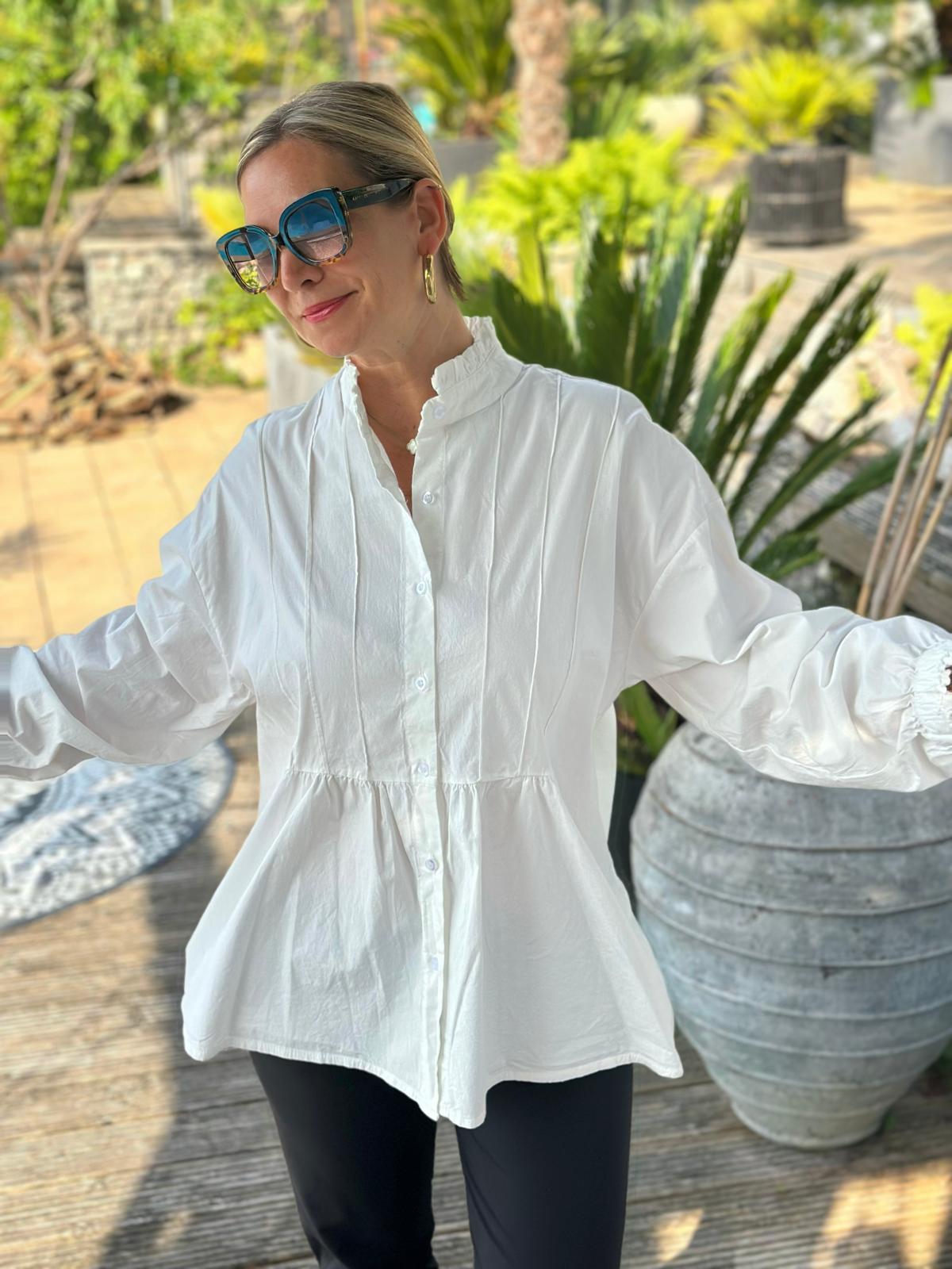 Geraffte Highlight-Bluse in Weiss