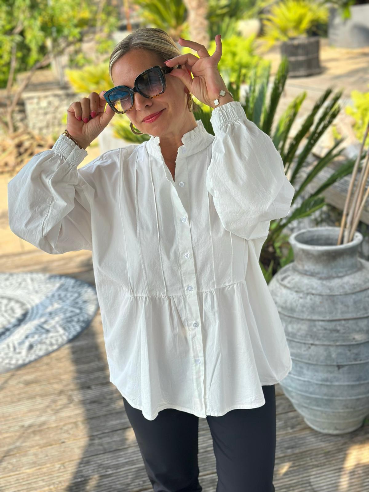 Geraffte Highlight-Bluse in Weiss