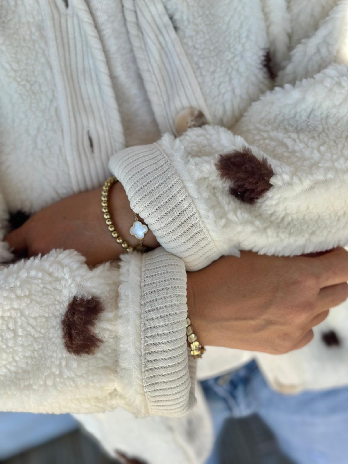 Süße TEDDY-Kuscheljacke "HERZ" in Creméweiss