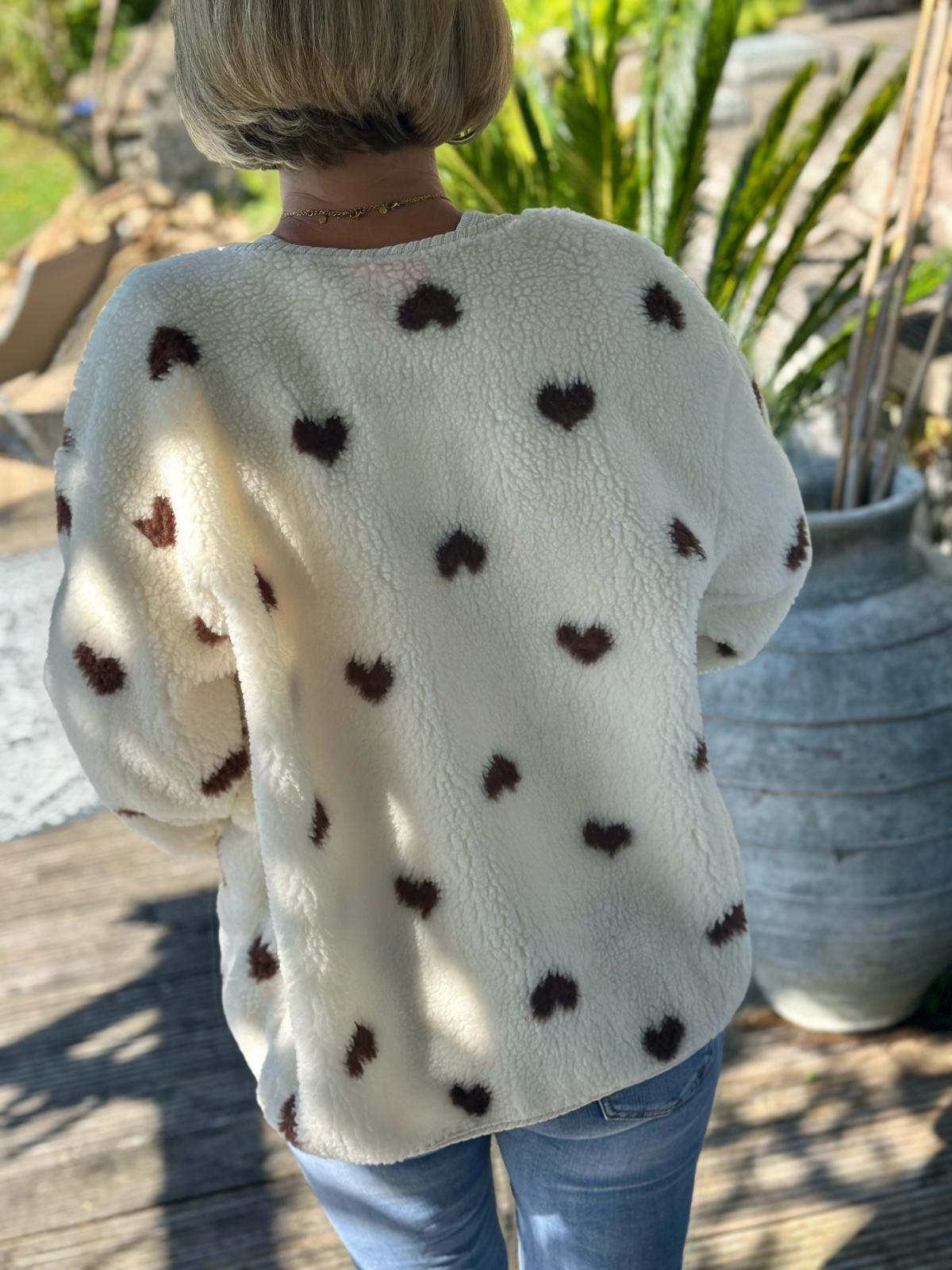Süße TEDDY-Kuscheljacke "HERZ" in Creméweiss