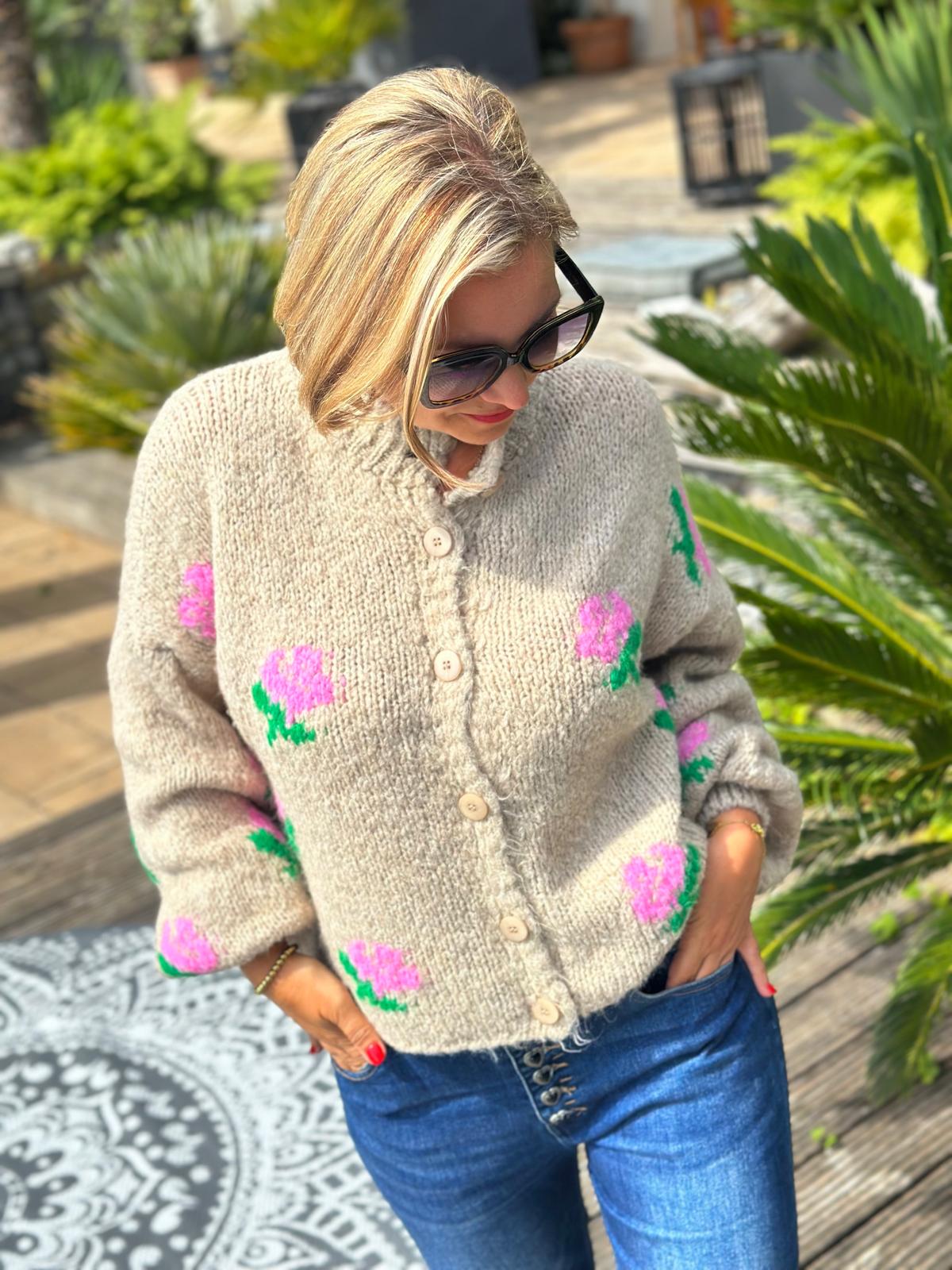 Kuschel Strickjacke ROSES in Beige