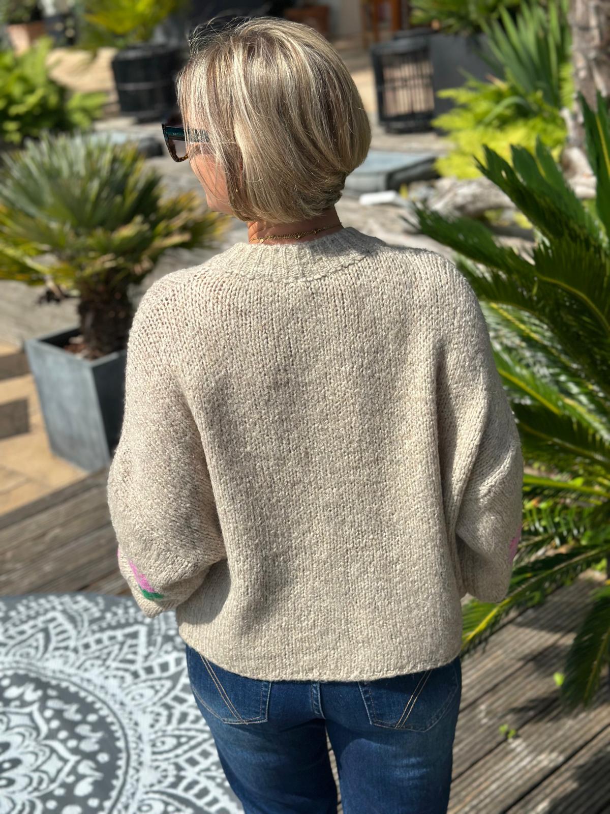 Kuschel Strickjacke ROSES in Beige