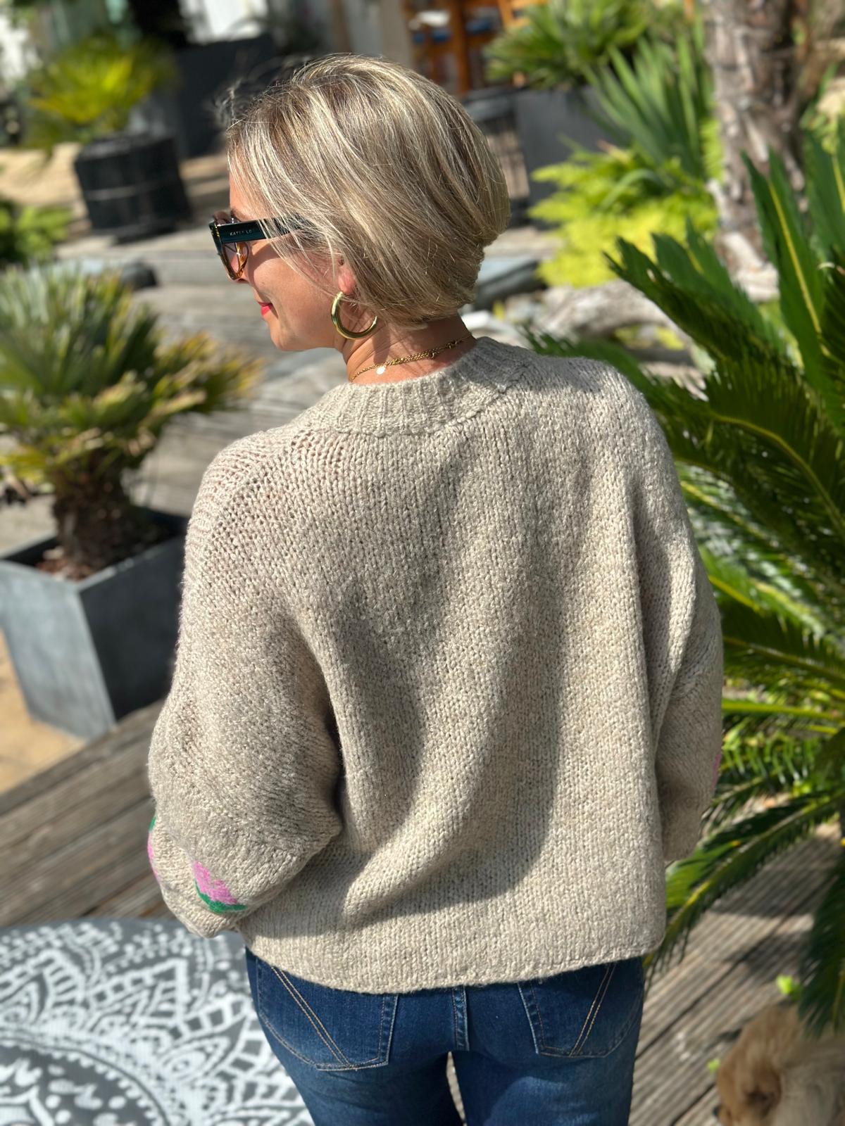 Kuschel Strickjacke ROSES in Beige