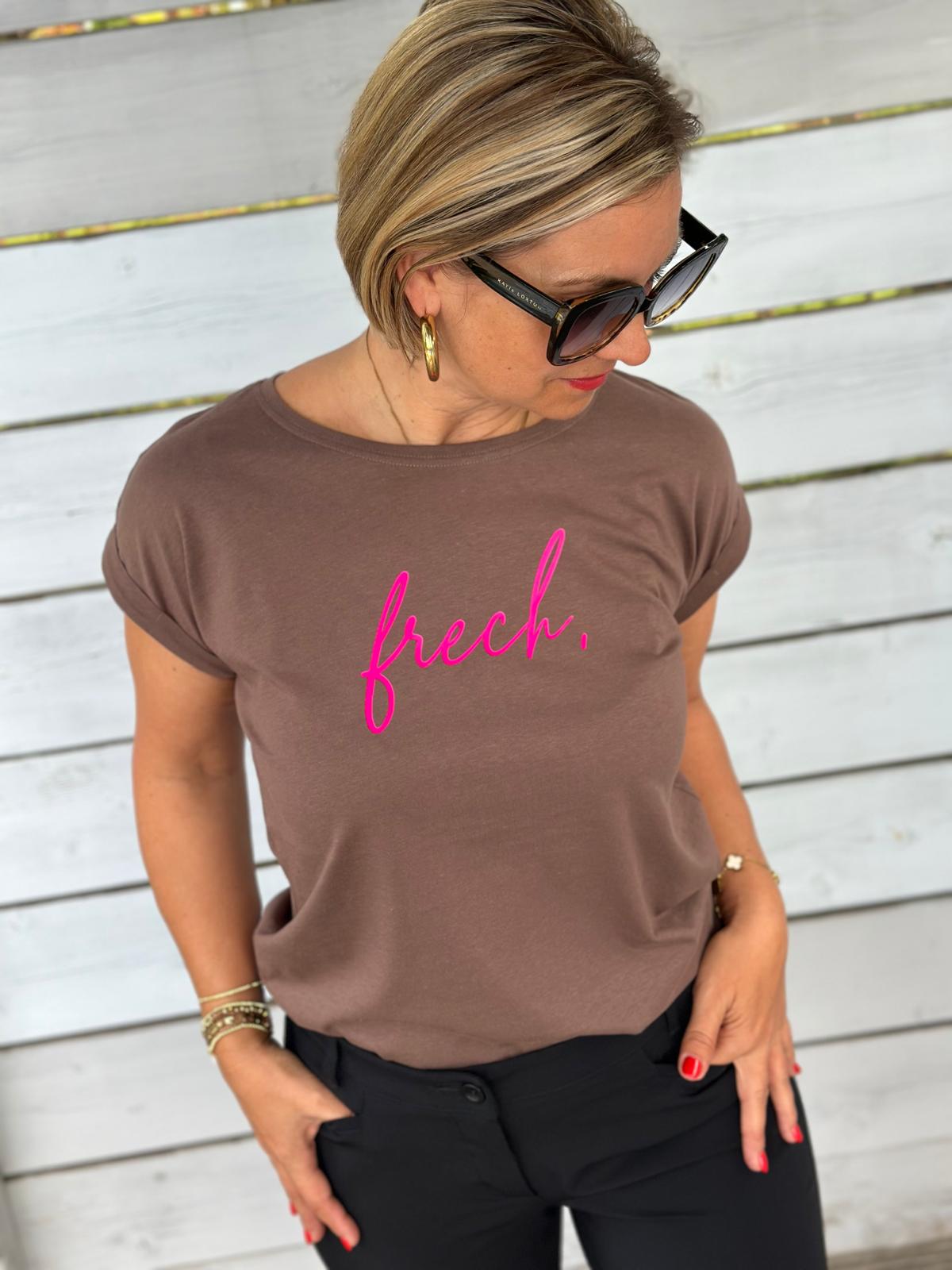 BE FAMOUS T-Shirt "FRECH" in PINK / CHOCOLATE