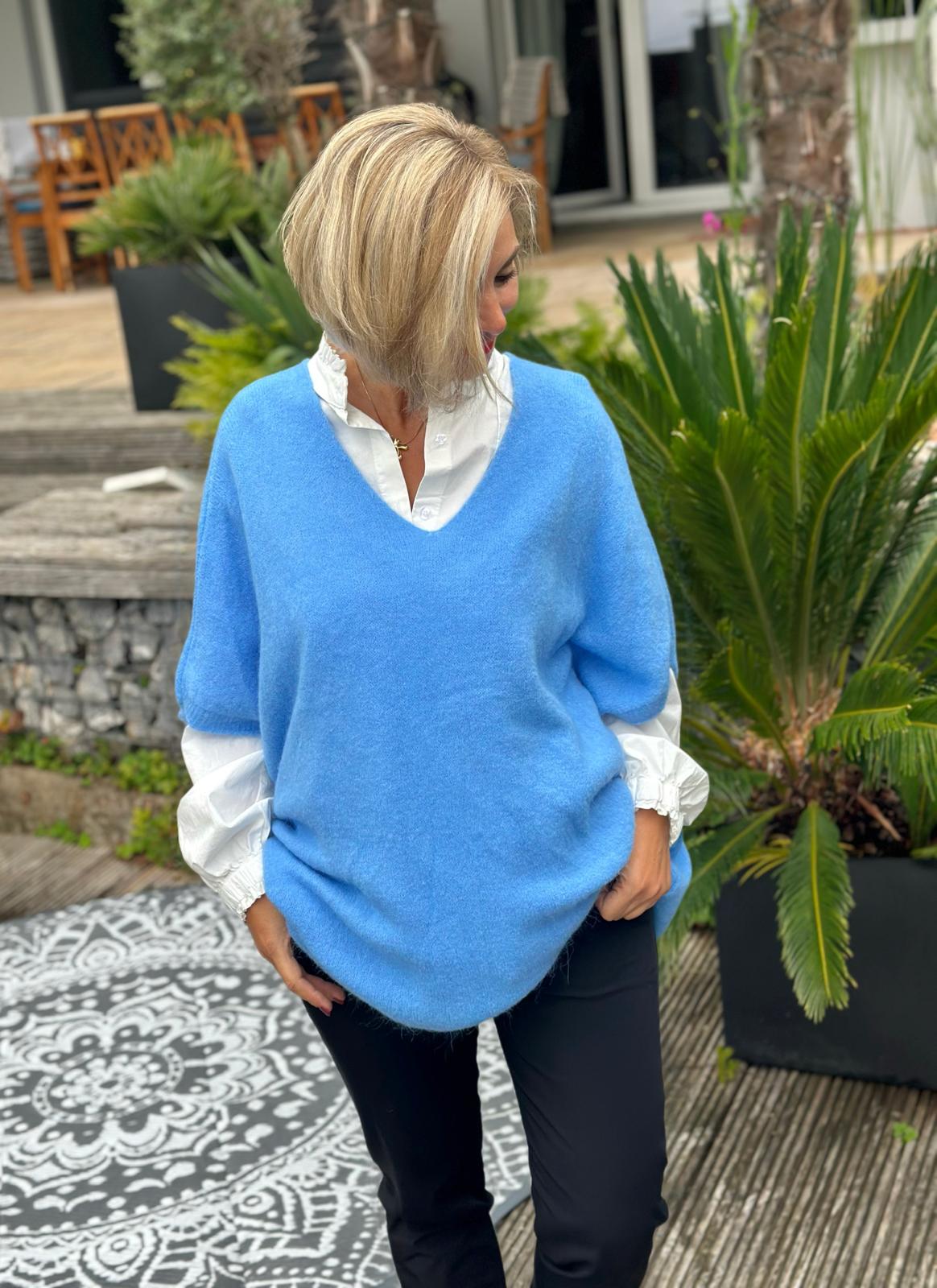 Süßer Herbst Pullunder in Himmelblau