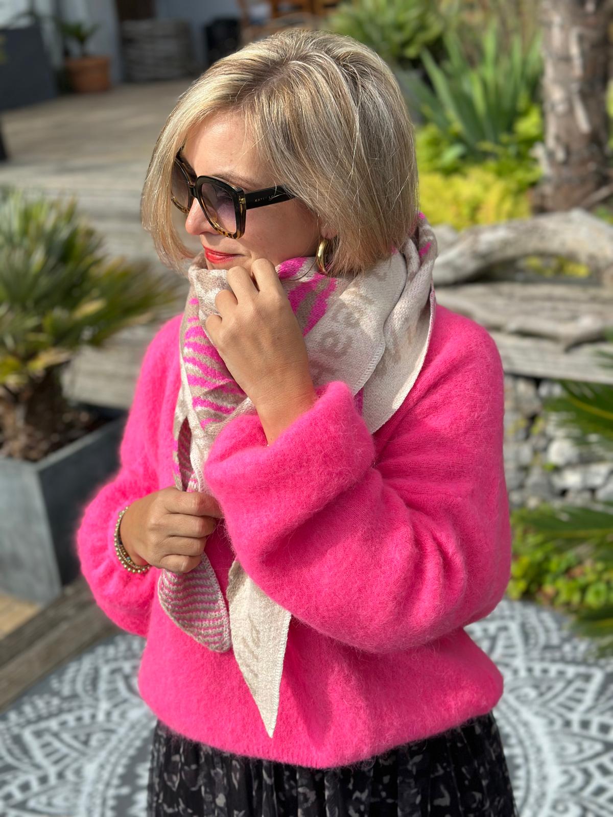 LOVELY ZEBRA Dreiecks-Schal in Cremé/Pink