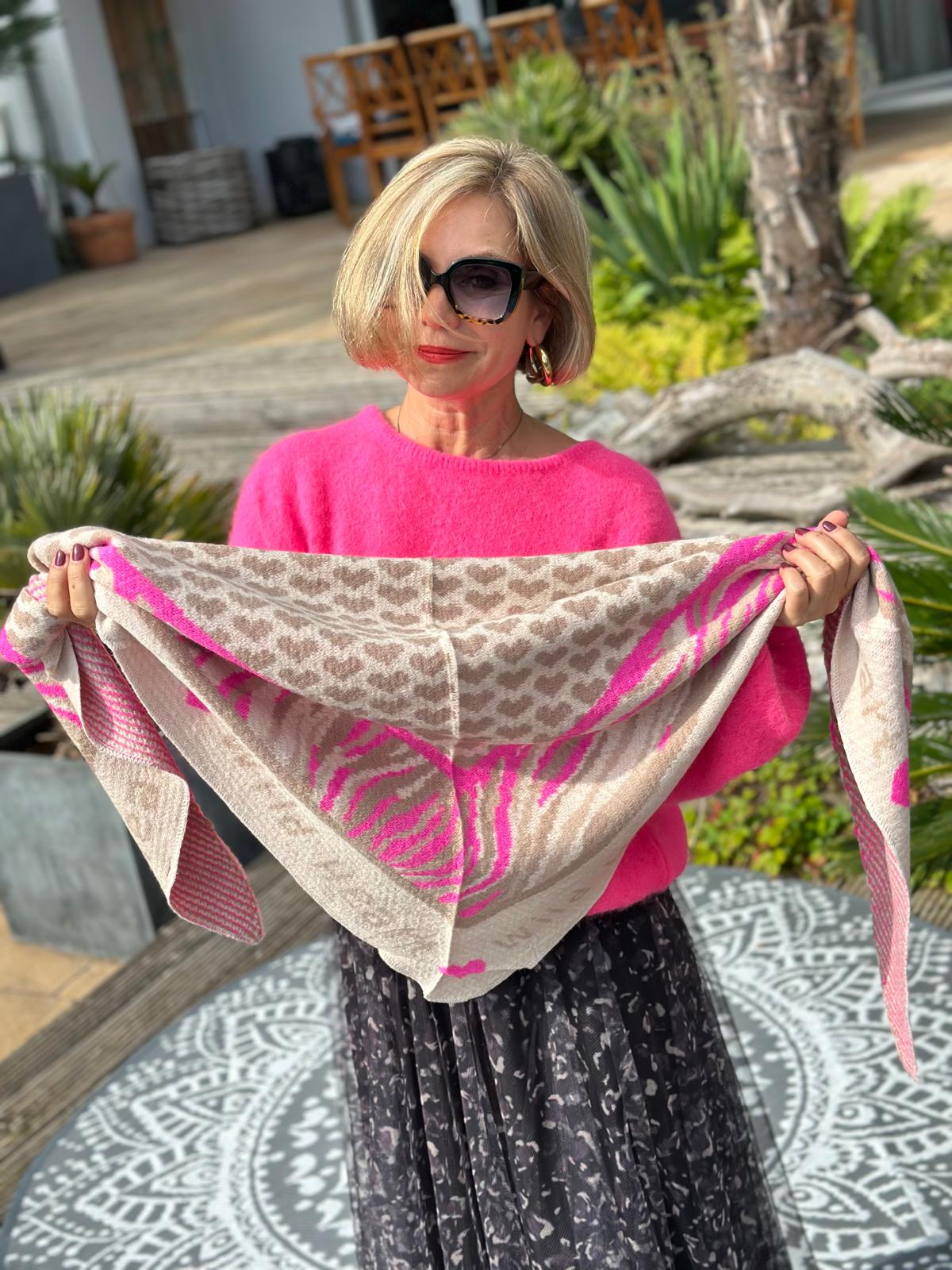 LOVELY ZEBRA Dreiecks-Schal in Cremé/Pink