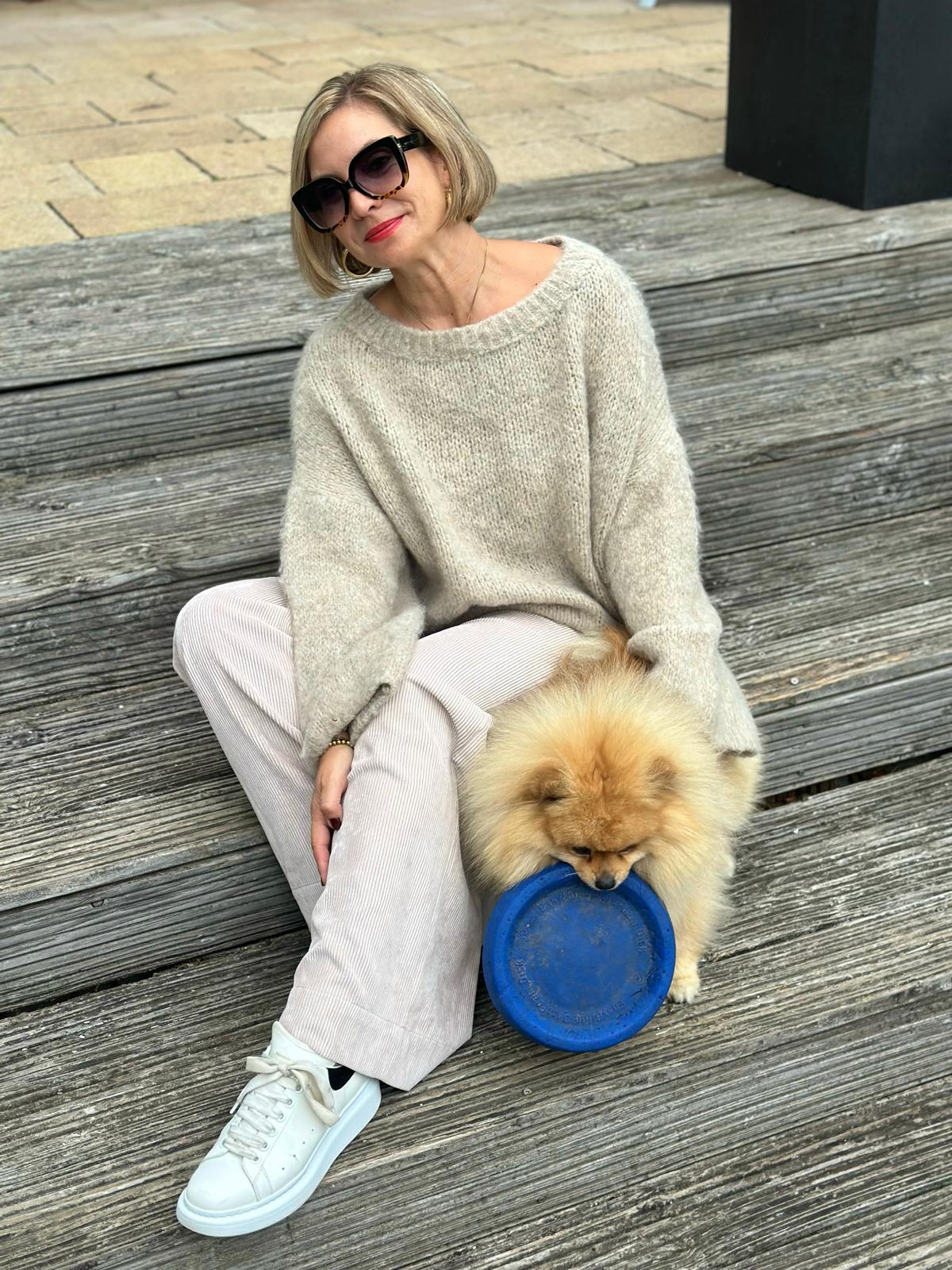 Weit geschnittener Onesize Pulli "SUPERFLAUSCH" in Beige