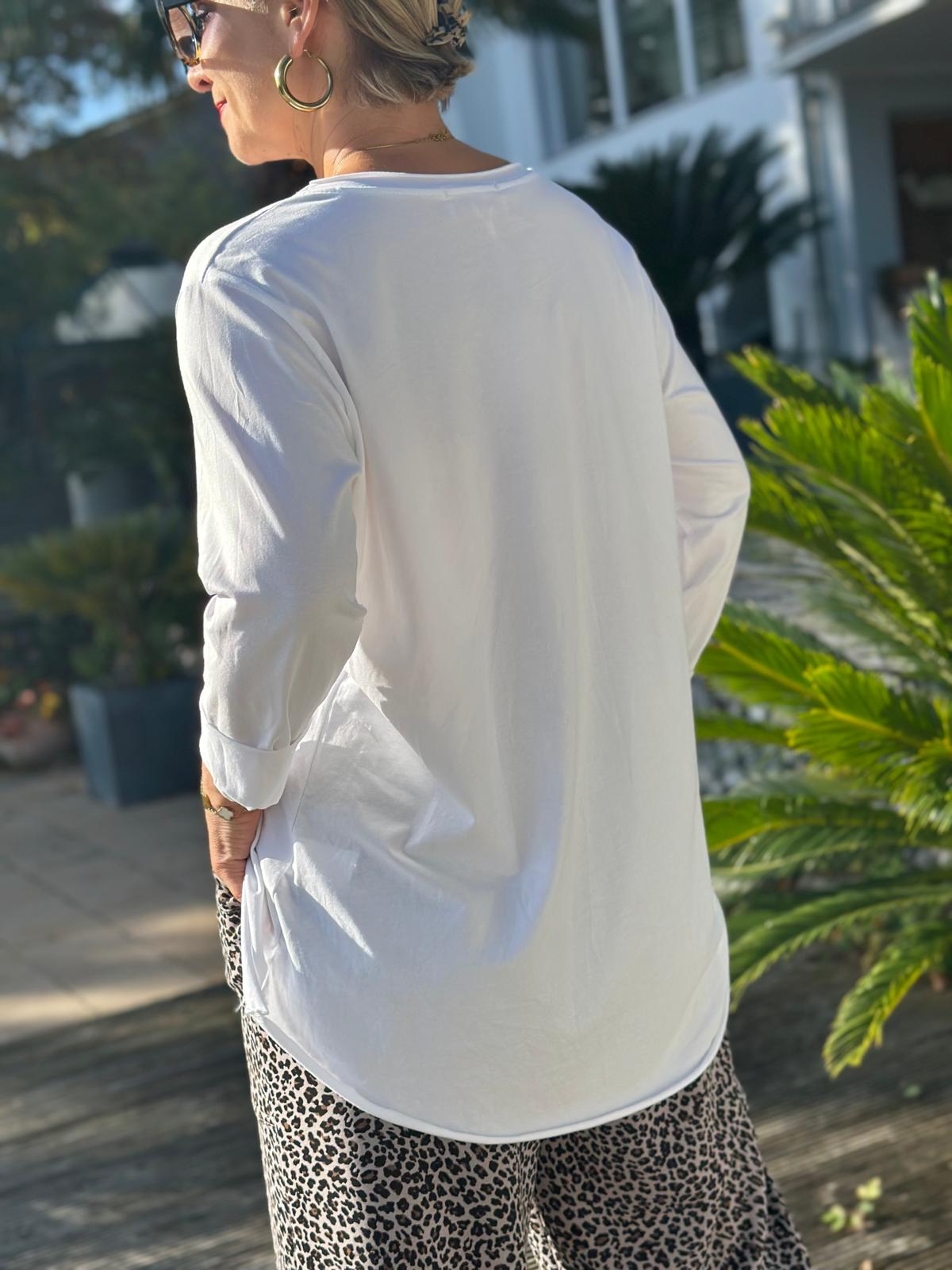 Süßes "NAMASTE" Shirt mit Glitzersteinchen in Weiß