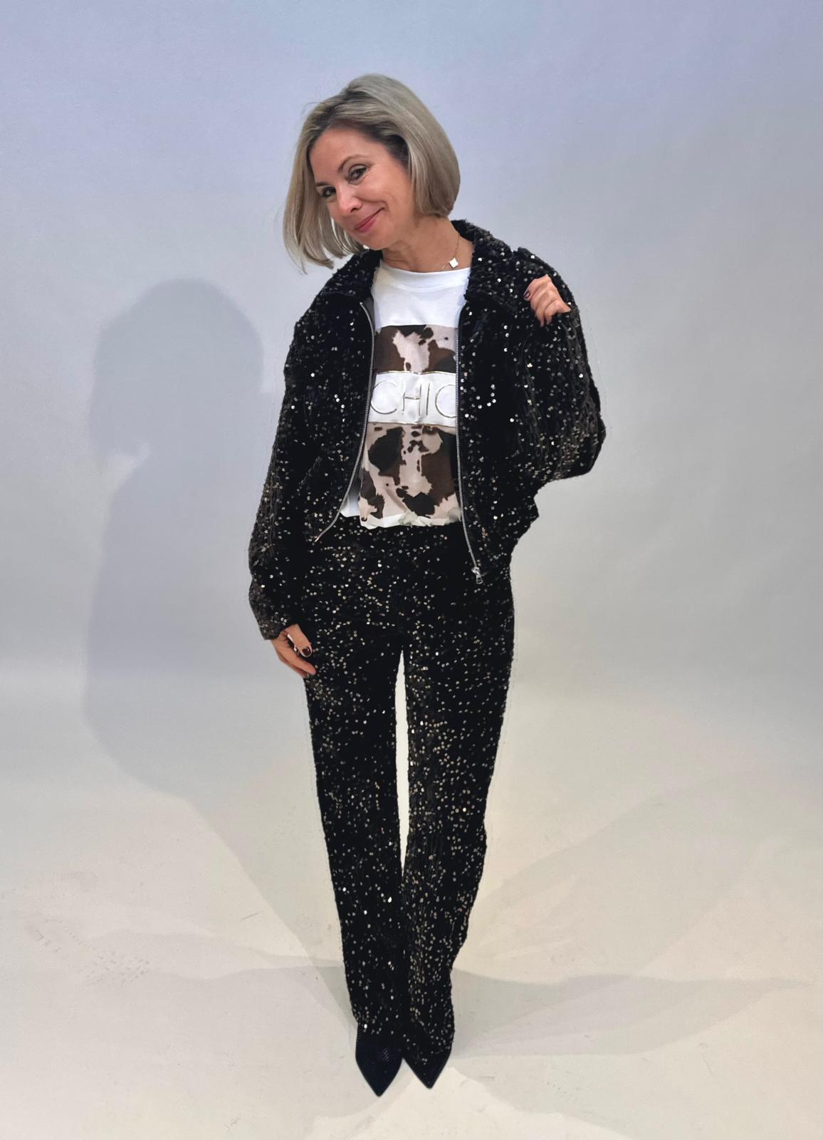 Stylische GLOSSY Paillettenhose in Chocolate