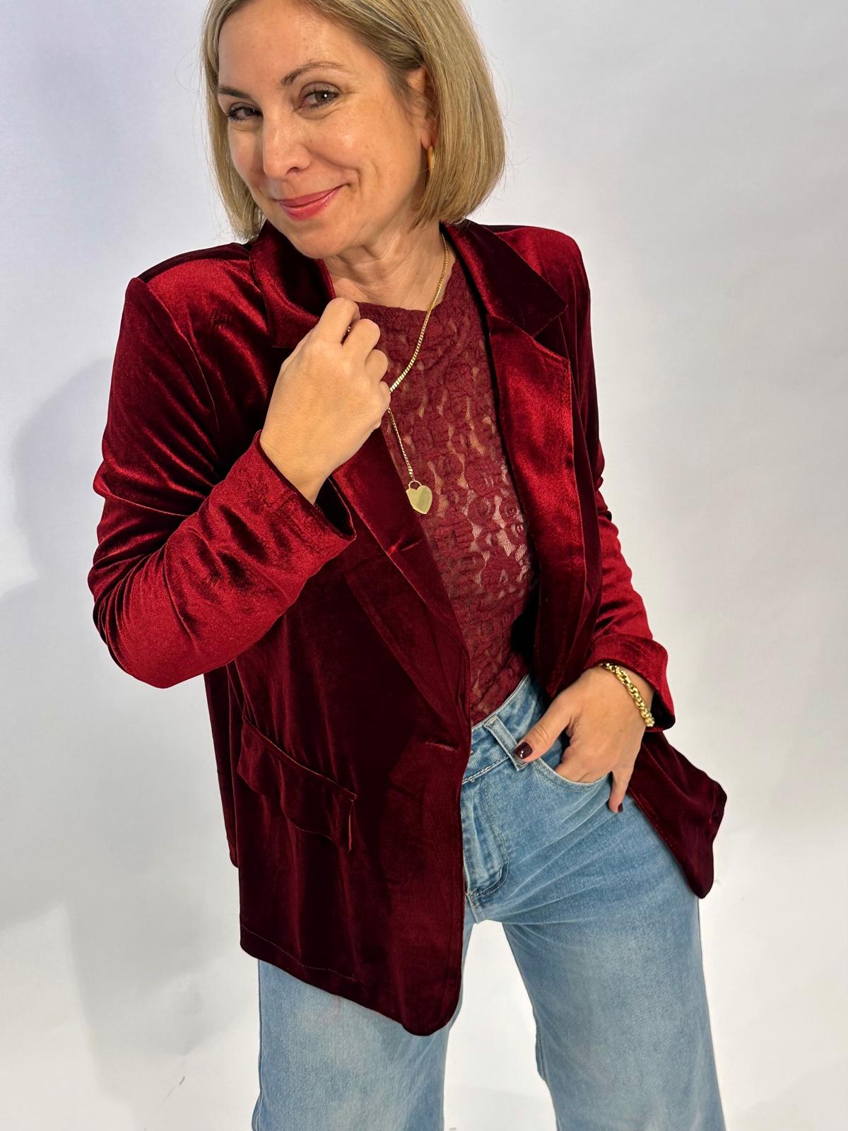 Stylischer Samt Blazer in Bordeaux