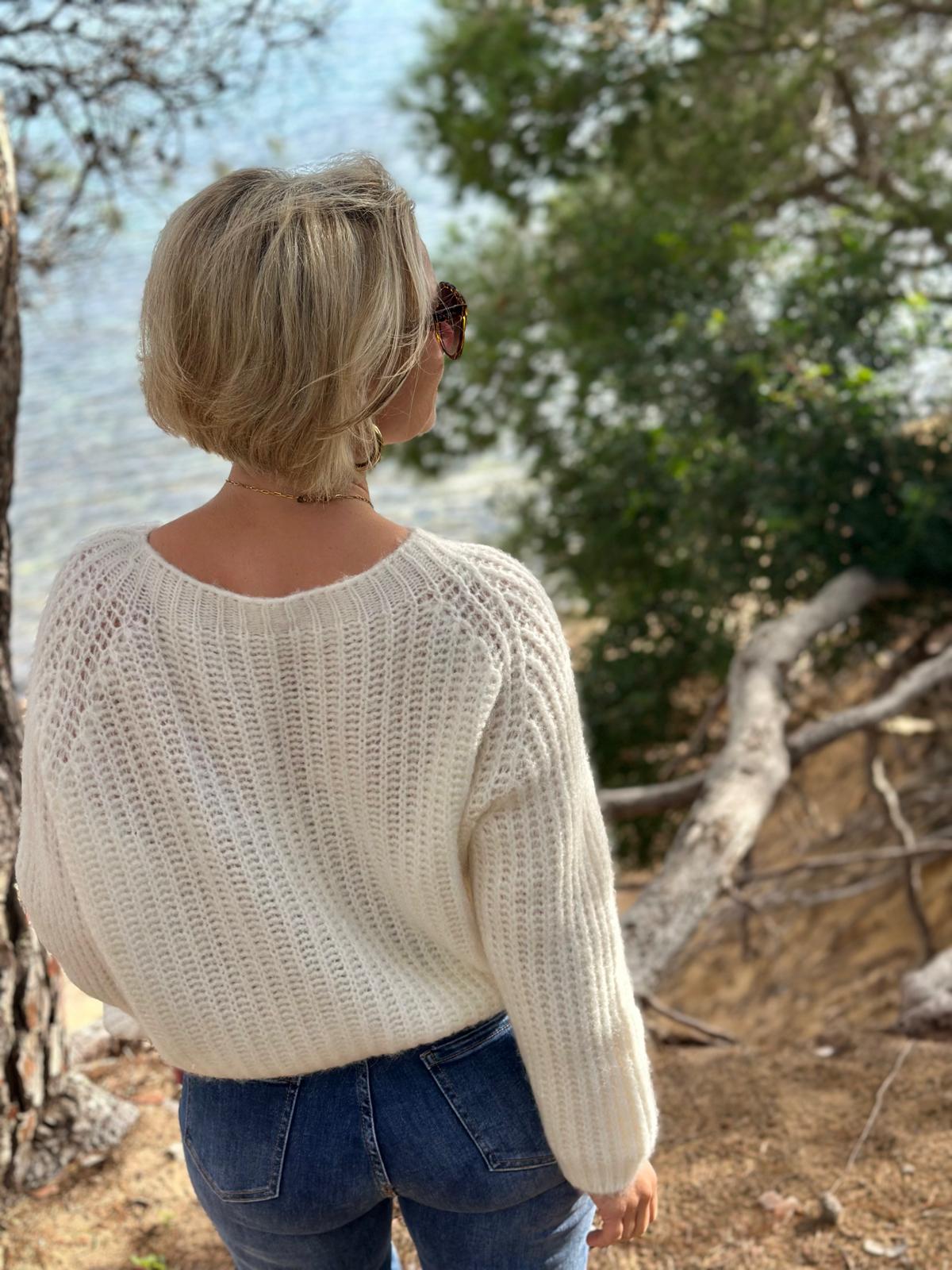 Leichter Baby Alpaca Strickpullover in Cremé