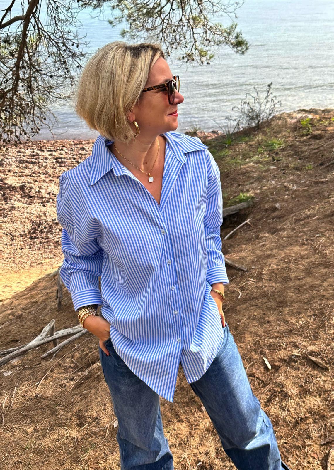 Stylische Streifenbluse "BISOUS" in Hellblau