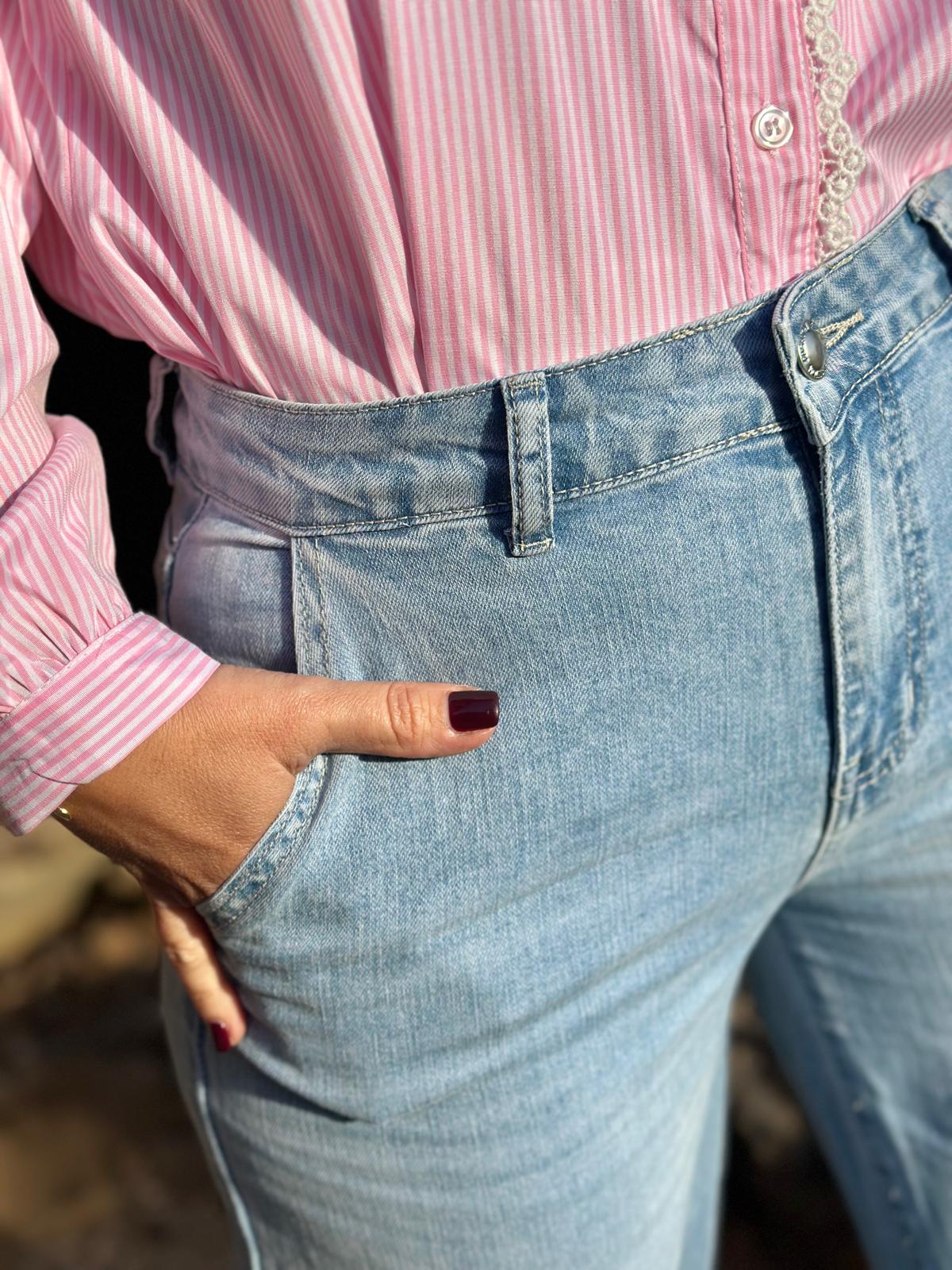 Gestreifte Baumwollbluse mit Spitzenleiste – Sweet Rosé