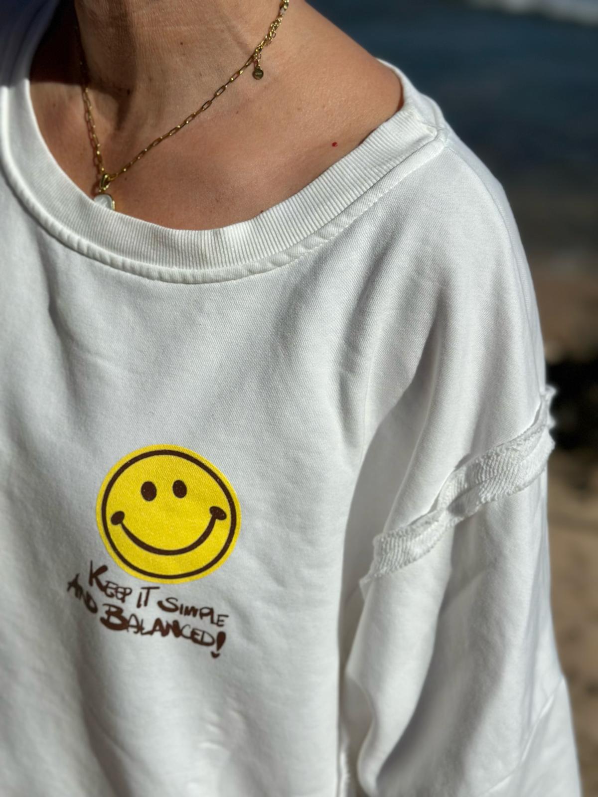 Smile Statement Sweatshirt „Keep it Simple & Balanced“ – WEISS