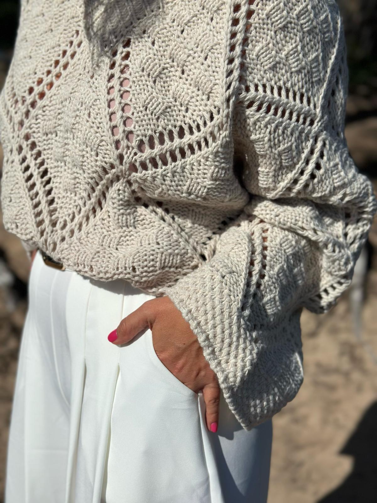 Strickpullover mit Ajourmuster – Soft Beige