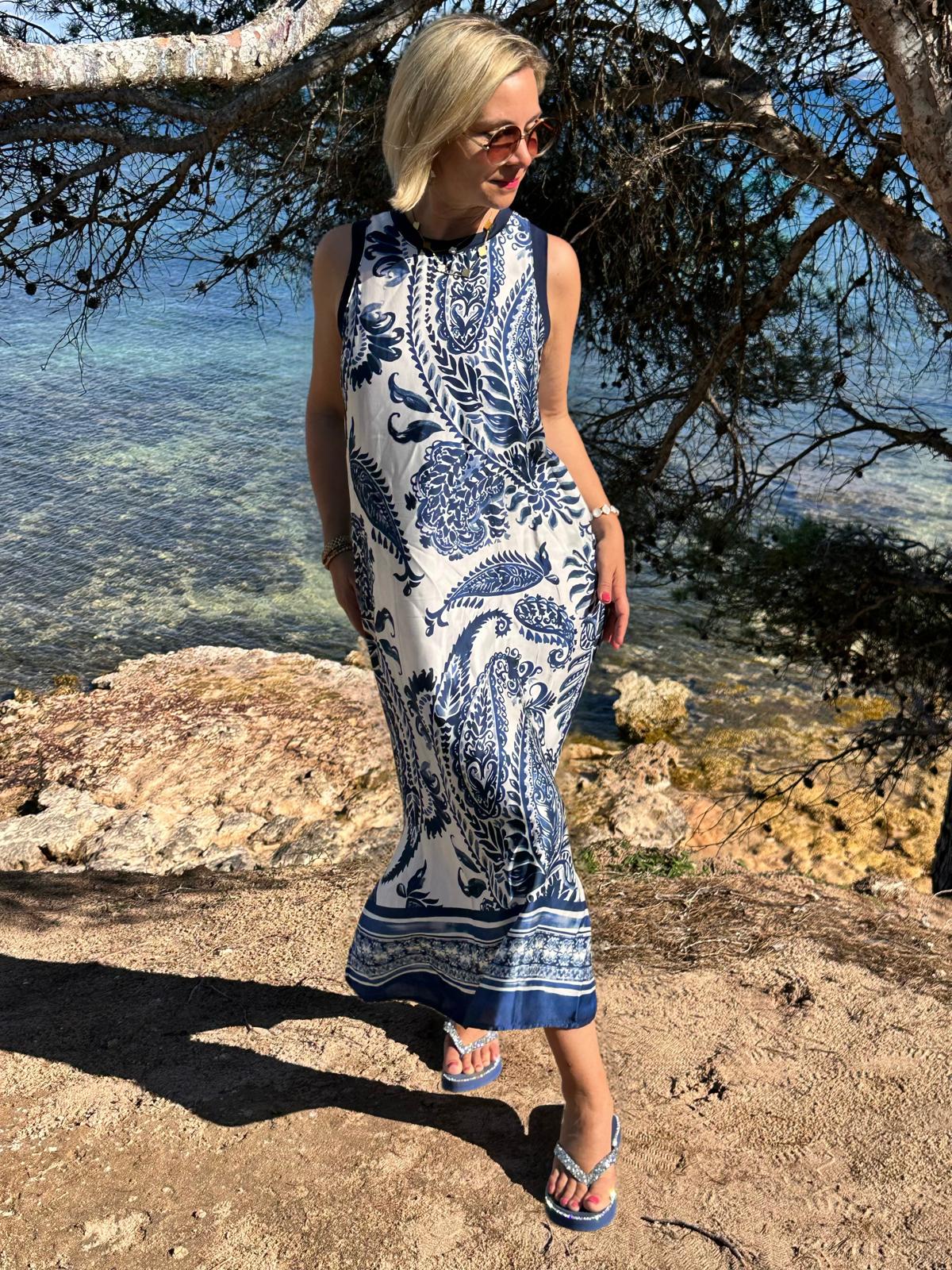Maxikleid „Ocean Paisley“ - Weiss & Azure