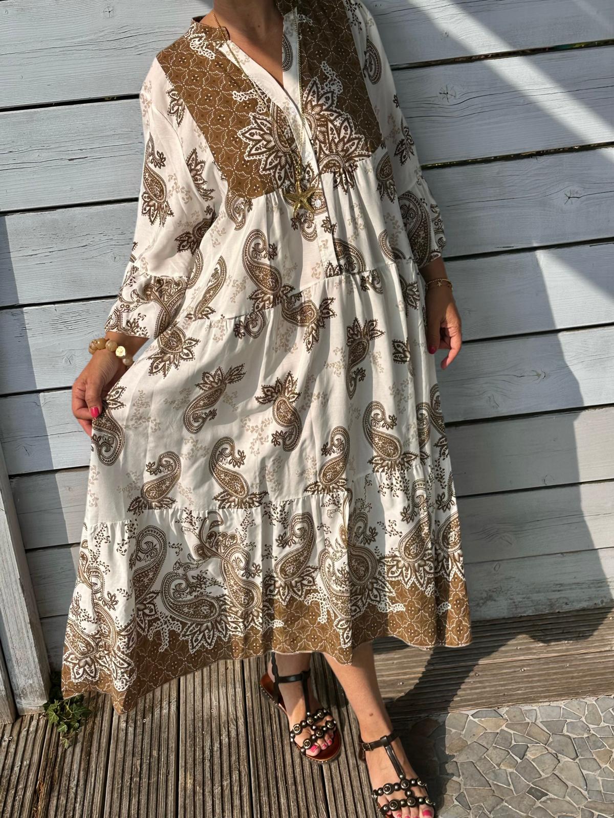 Golden Earth Kleid – Boho Paisley Dream