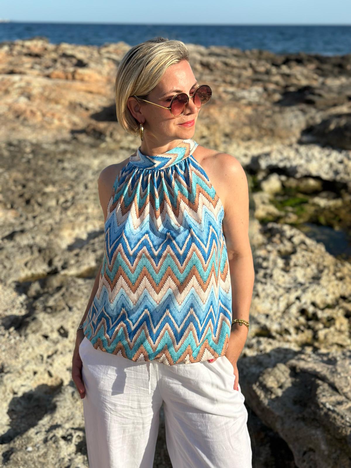 Top „Boho Breeze“ - Ozean Blau