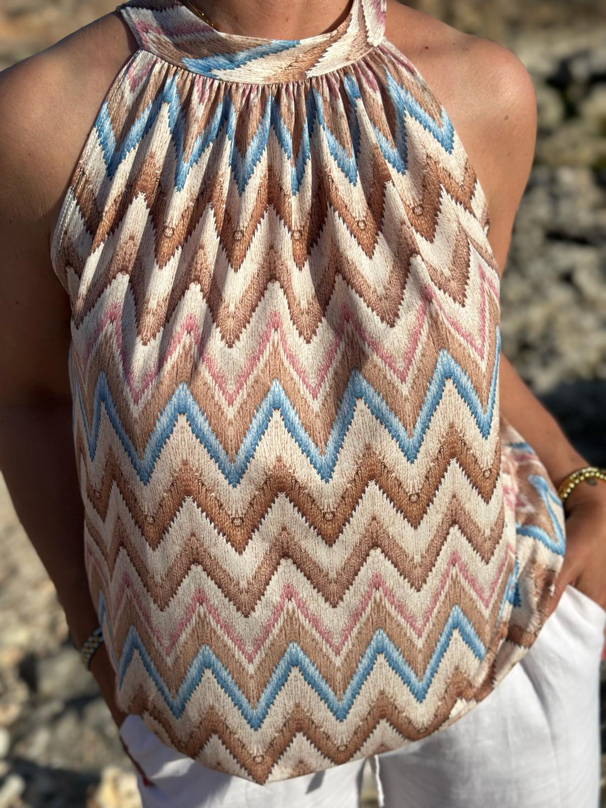 Top „Boho Breeze“ - Sand/Blau