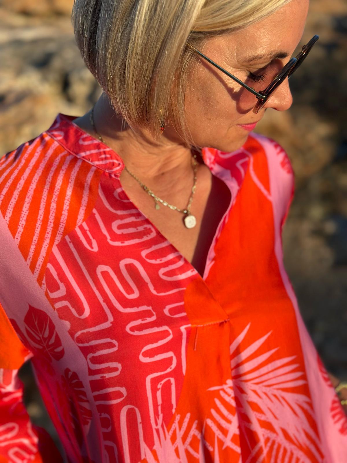 Sonnenkleid "Valentina" mit Print & Taschen - Lava Red