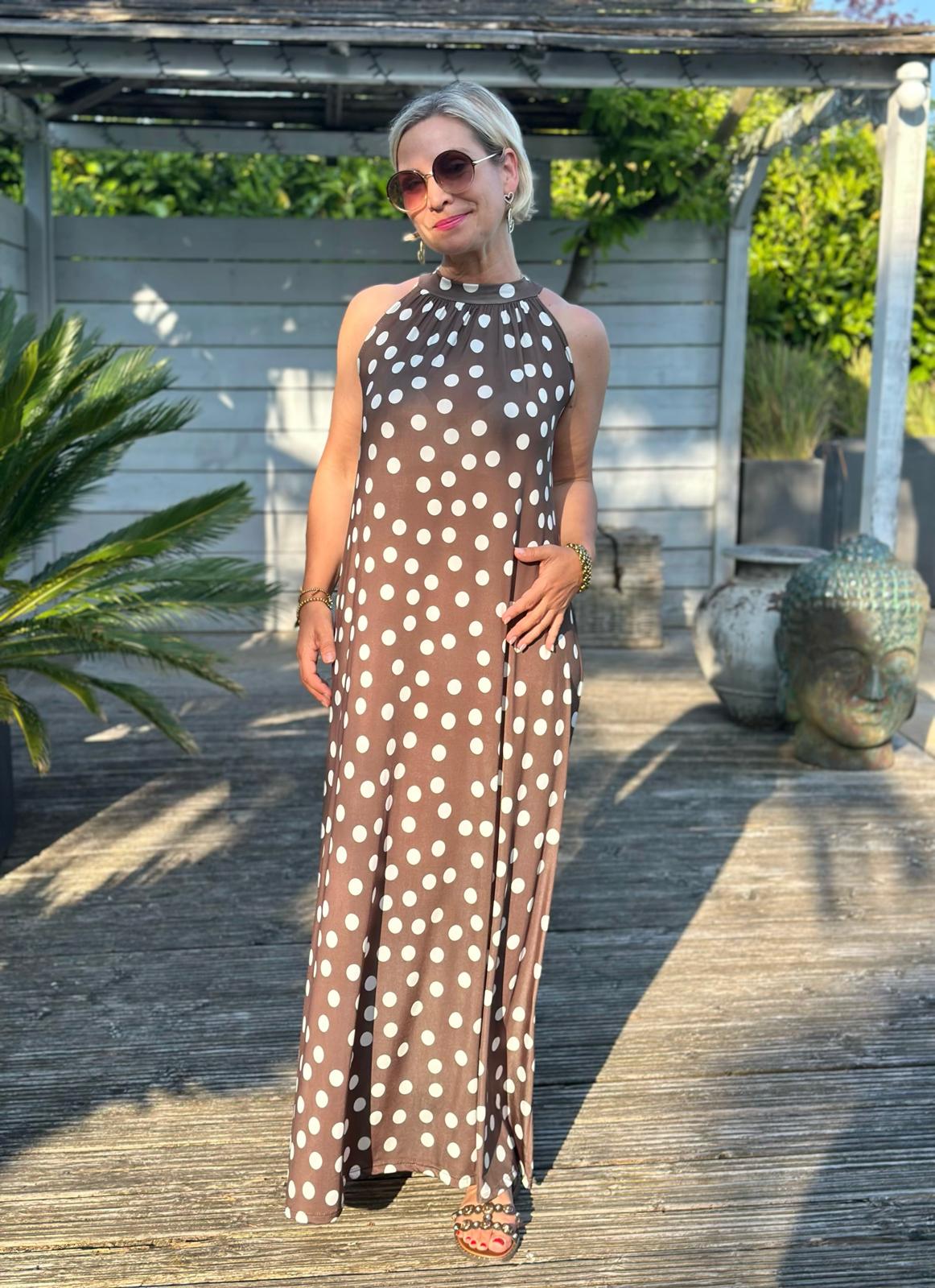 Dolce Dot Maxikleid in Braun mit weißen Punkten