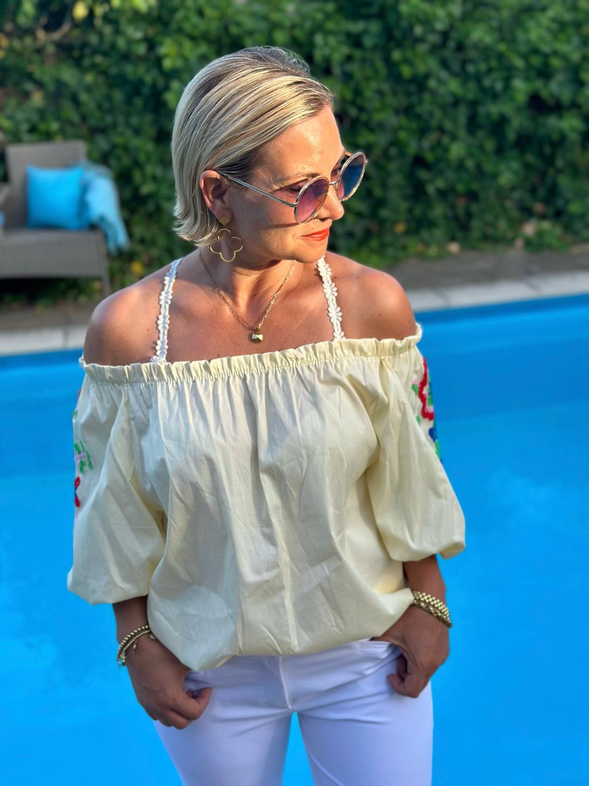 Boho Bluse „Summer Bloom“ Light Gelb
