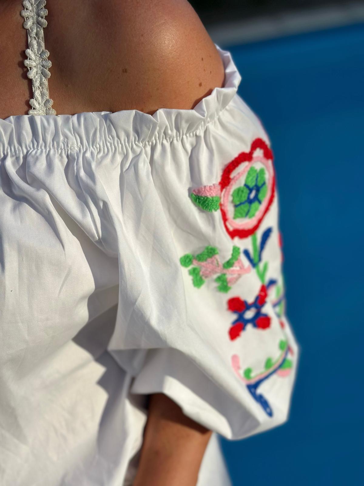 Boho Bluse „Summer Bloom“ Weiss