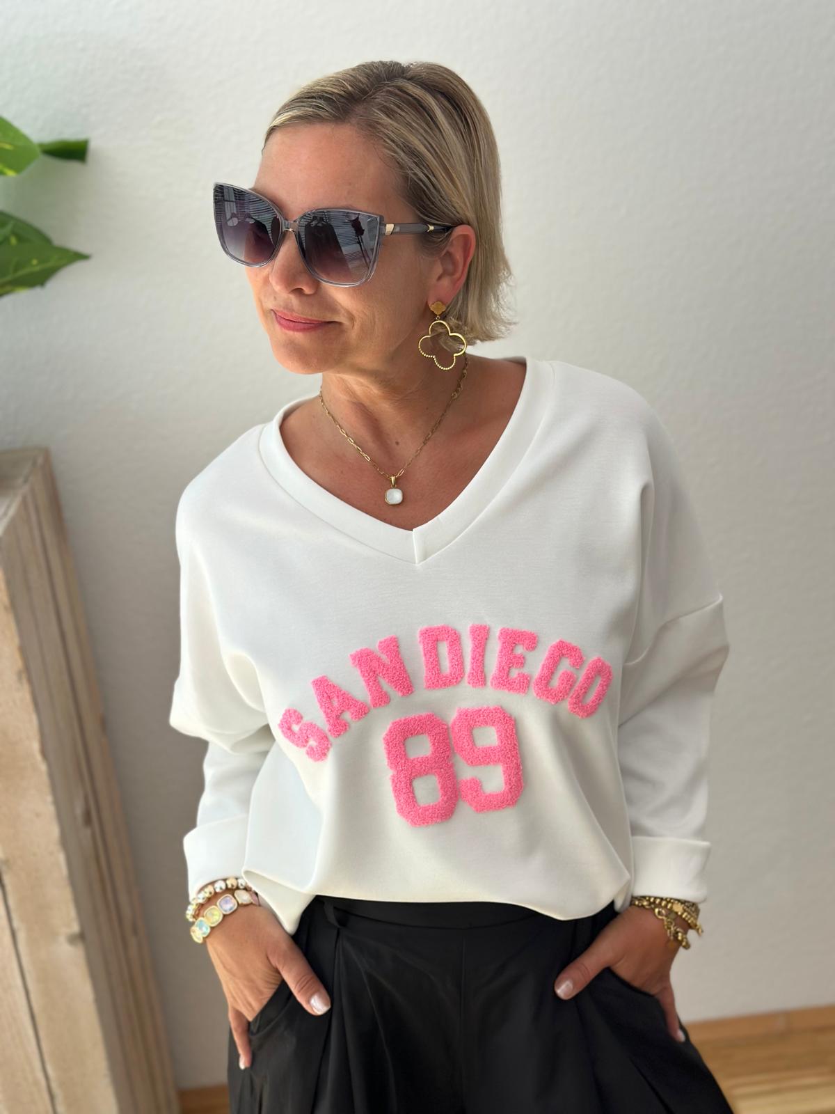 Sweatshirt „SAN DIEGO“ – Weiss / Pink