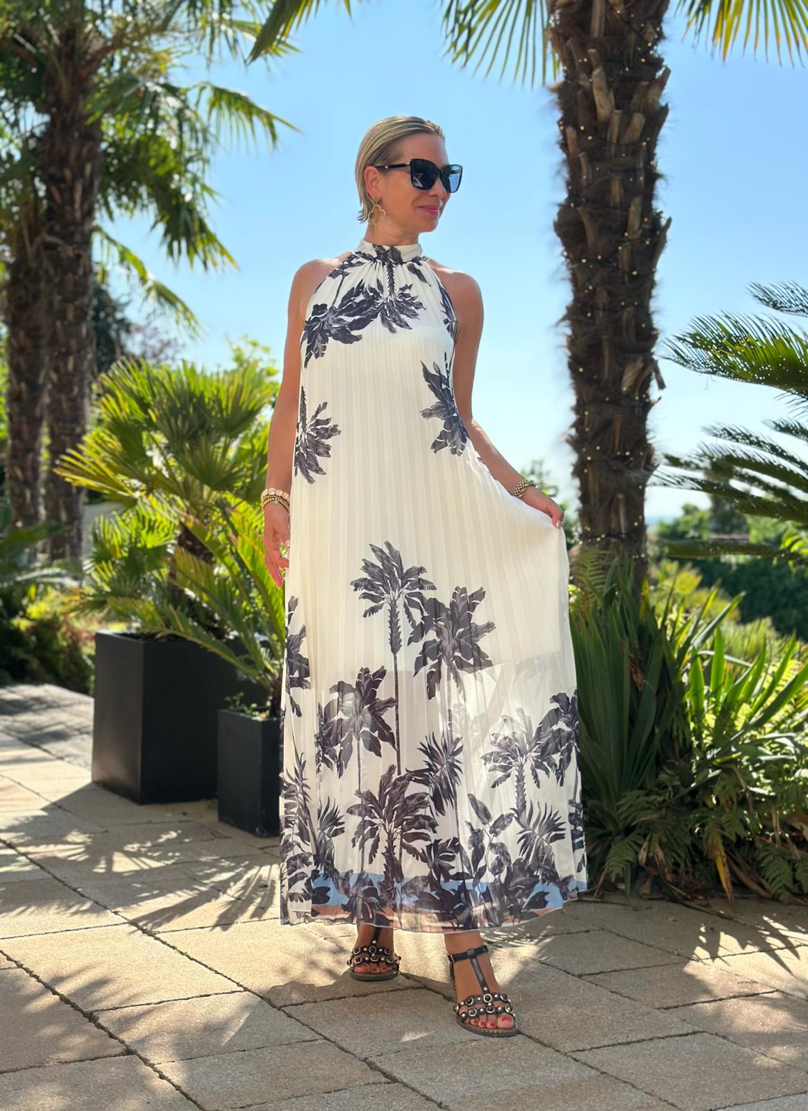 Plissee Maxikleid "Ibiza Palm"