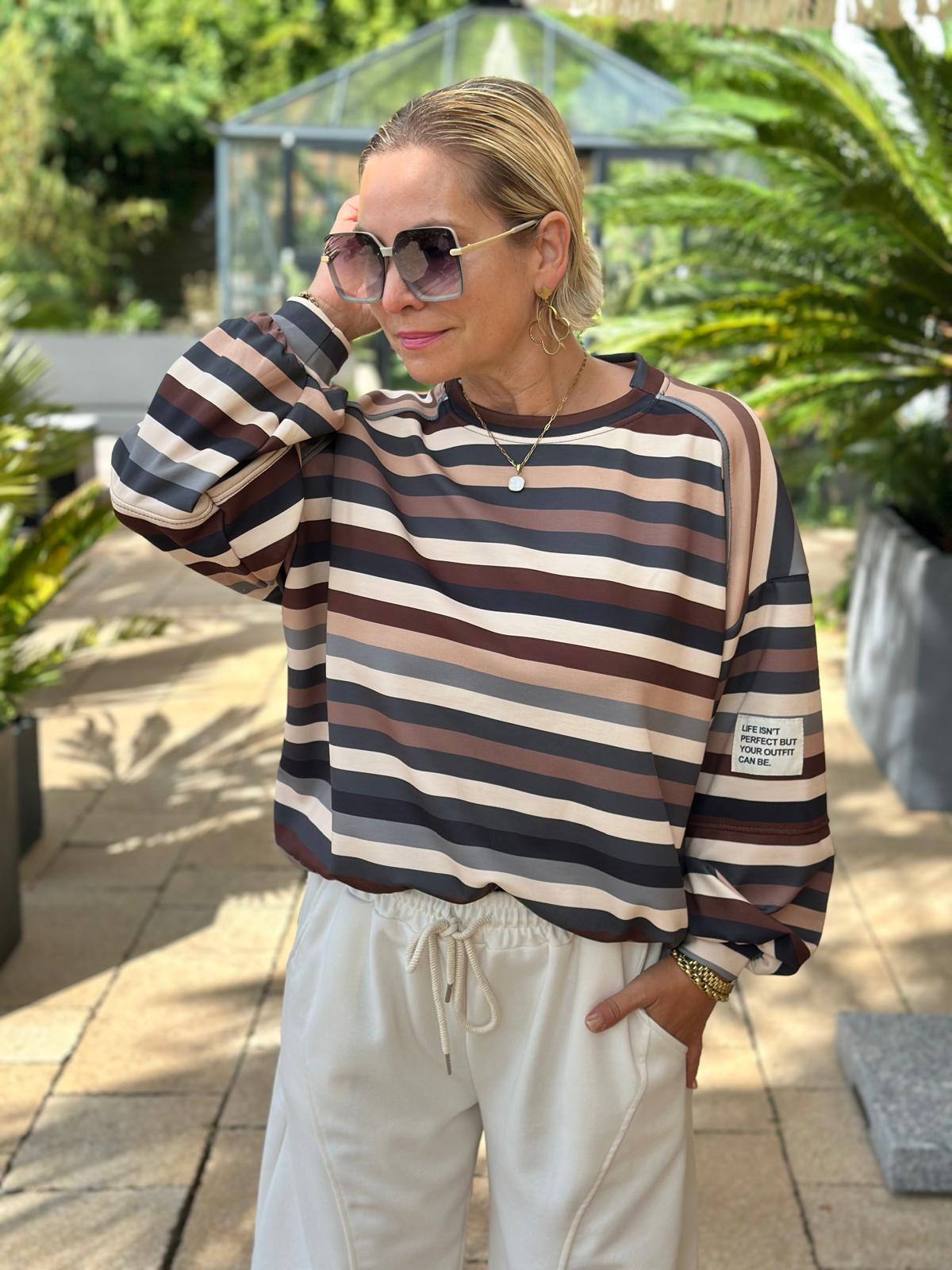 Sweatshirt "Mocha Lines" – Braun & Beige