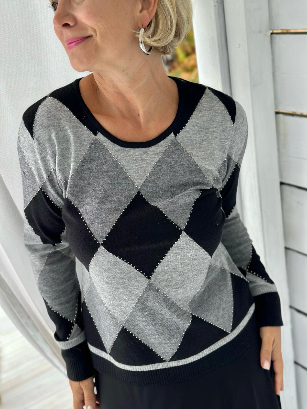 LEO & UGO – Pullover „Diamond Chic“ Grau/Schwarz