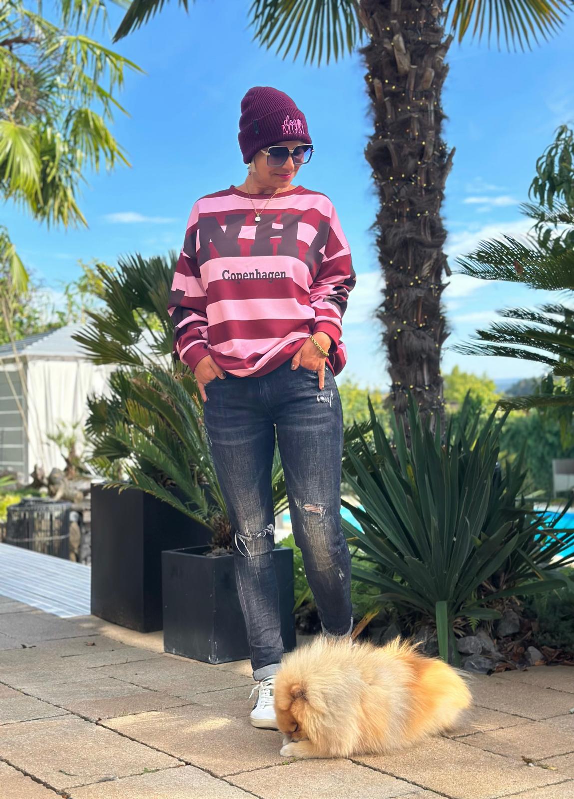 Oversize Sweatshirt „Copenhagen“ – Bordeaux/Rosé