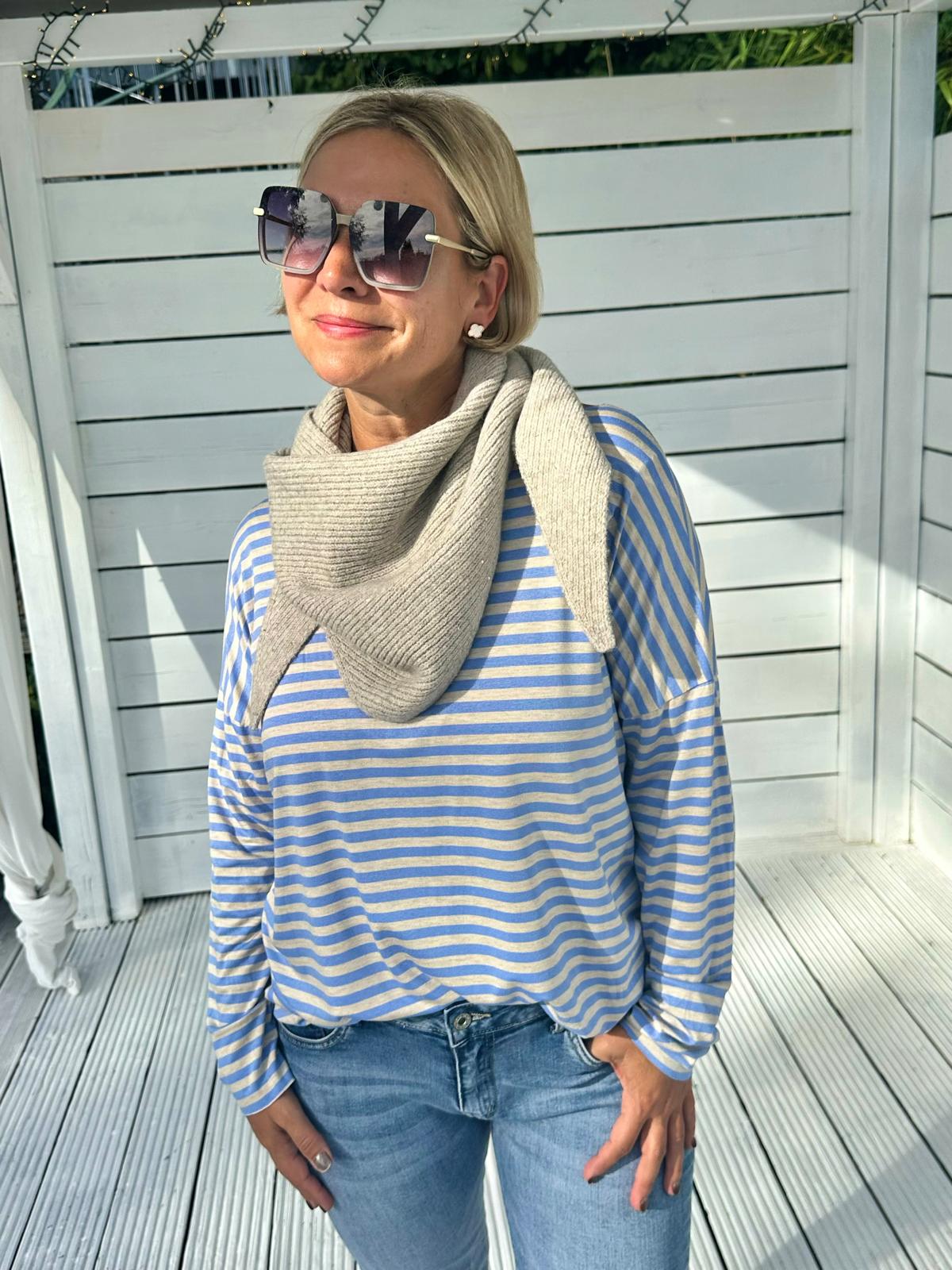Striped Love Longsleeve – Hellblau/Beige