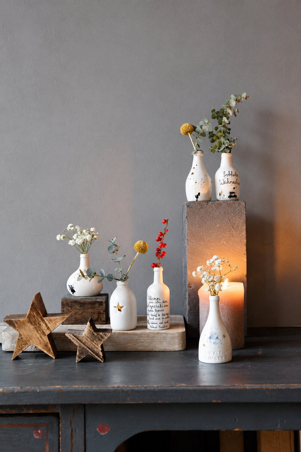 Mini Winter Flaschenvase - Glück Stern
