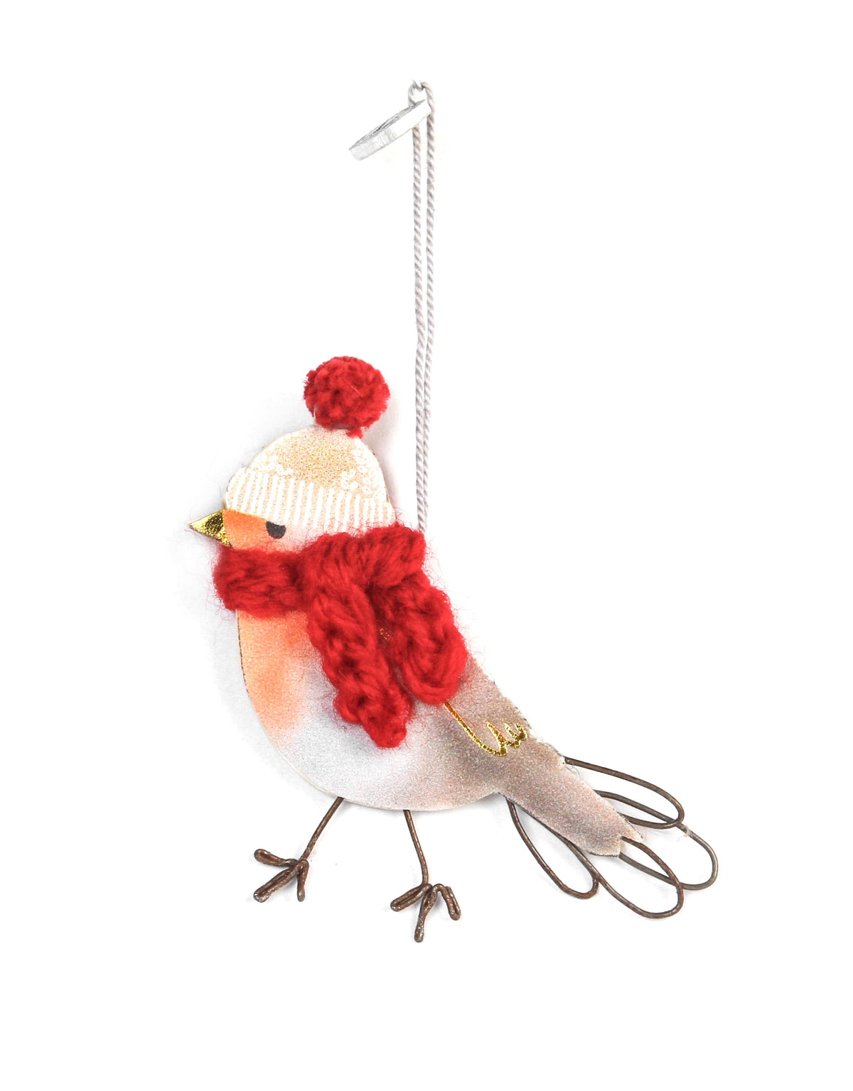 Mini Wintervogel mit Strickmütze & Schal – Rot
