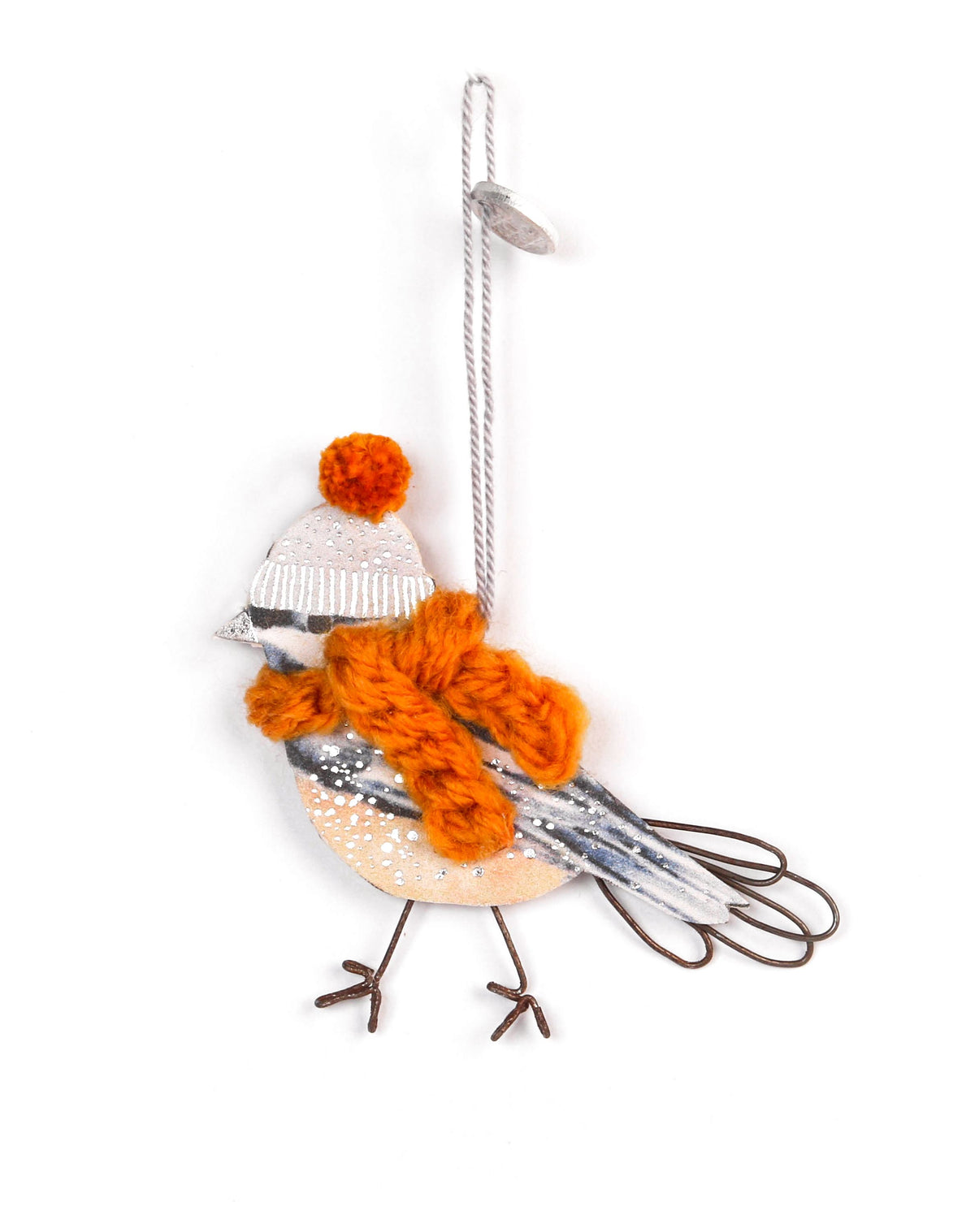 Mini Wintervogel mit Strickmütze & Schal – Gelb