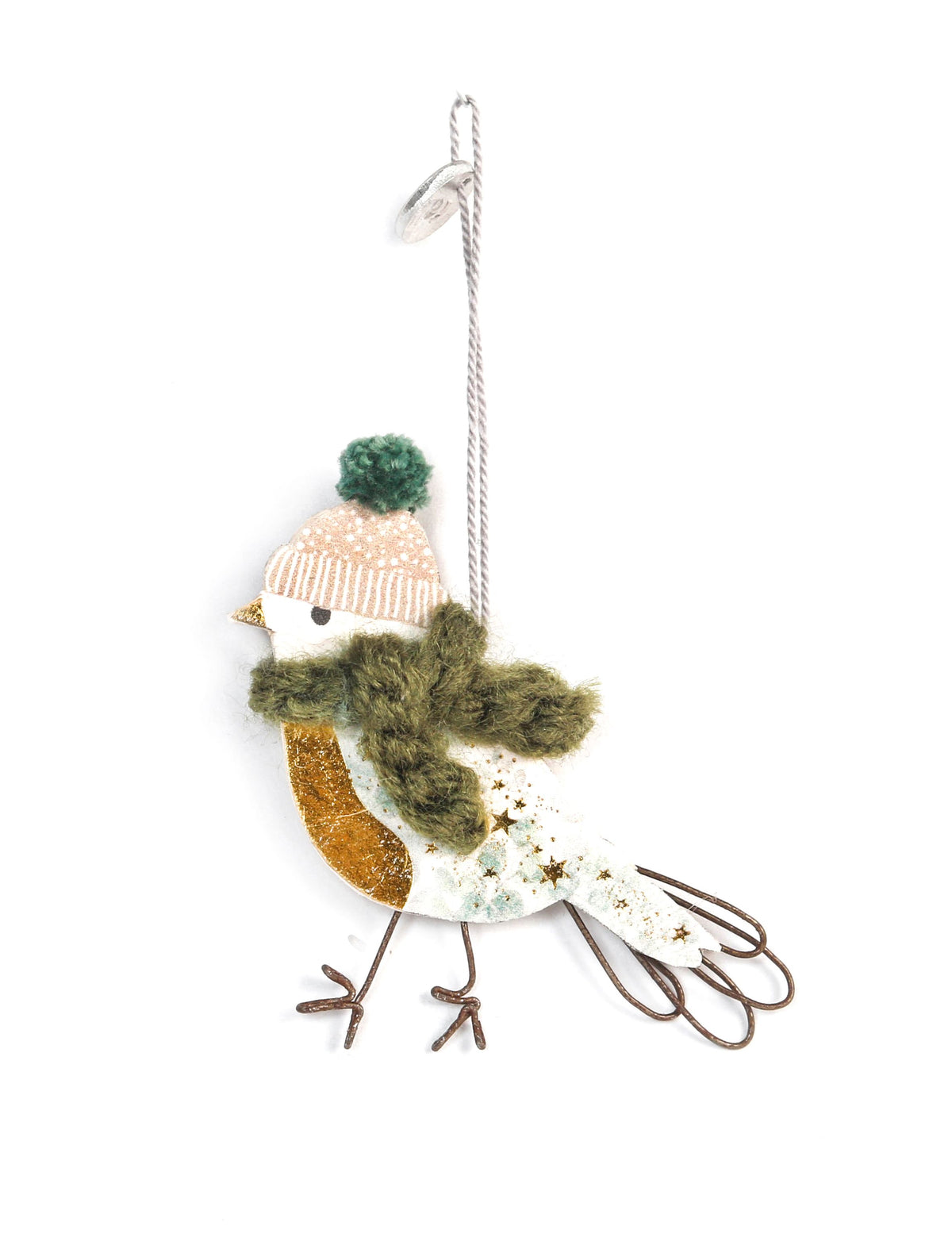 Mini Wintervogel mit Strickmütze & Schal – Grün