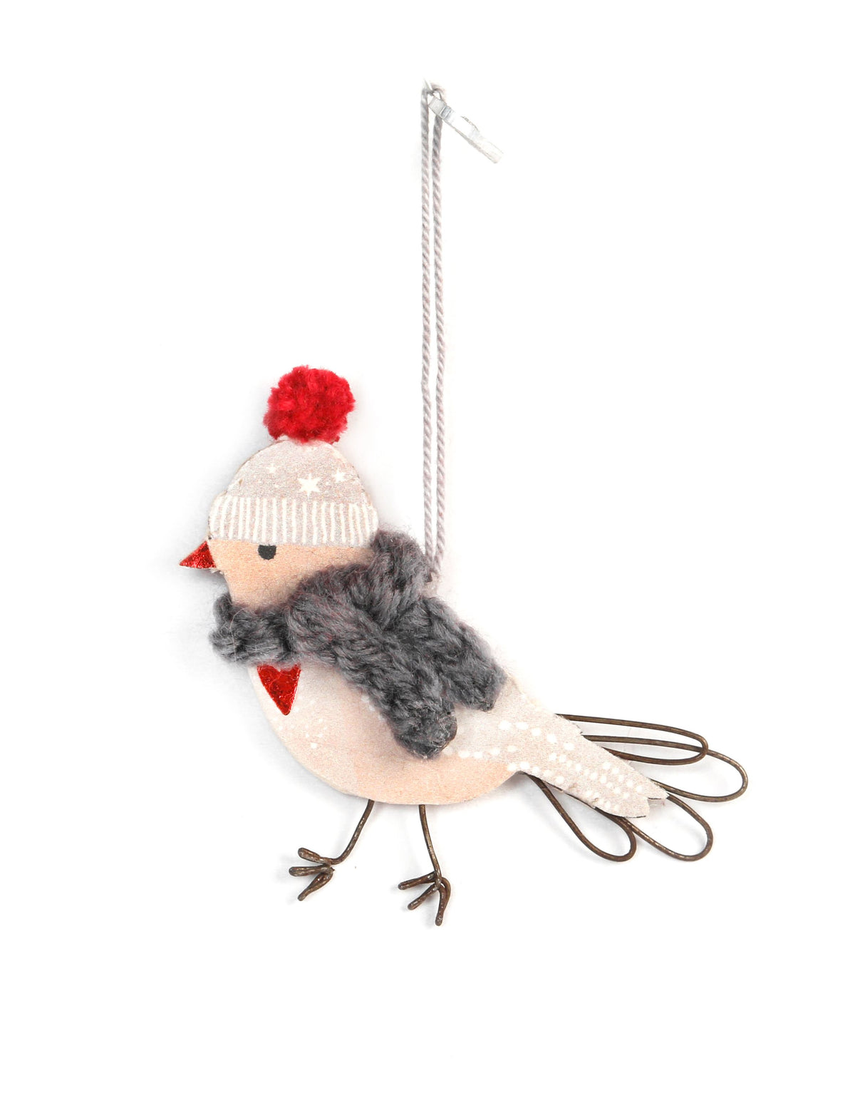 Mini Wintervogel mit Strickmütze & Schal – Dunkelgrau