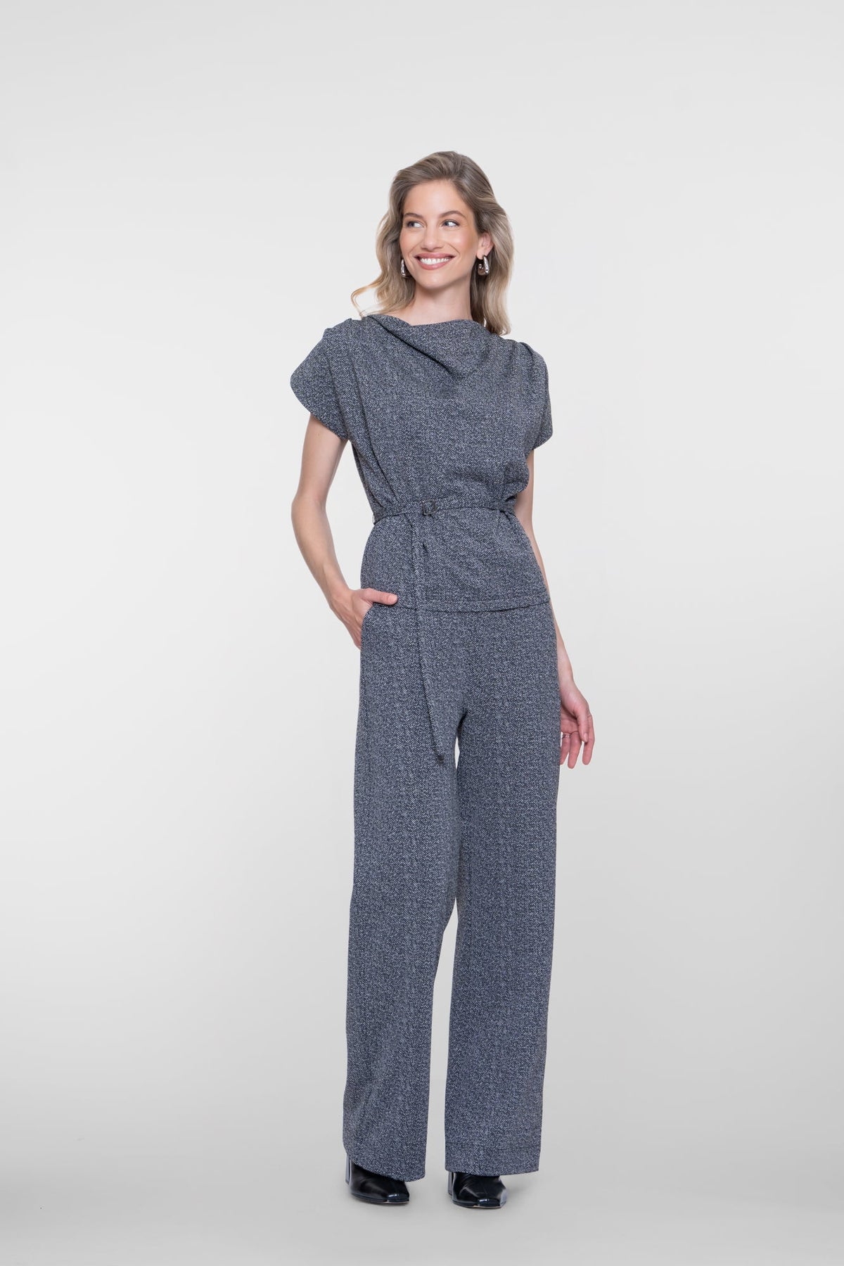 Herringbone Drapé Hose - Black/Off White