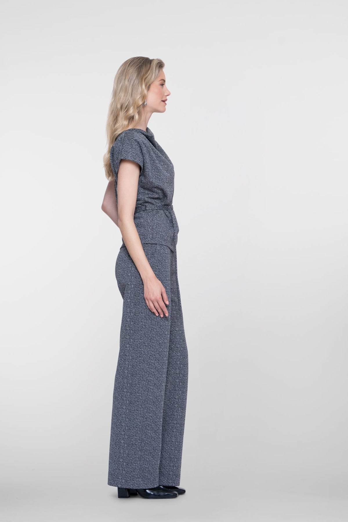 Herringbone Drapé Hose - Black/Off White