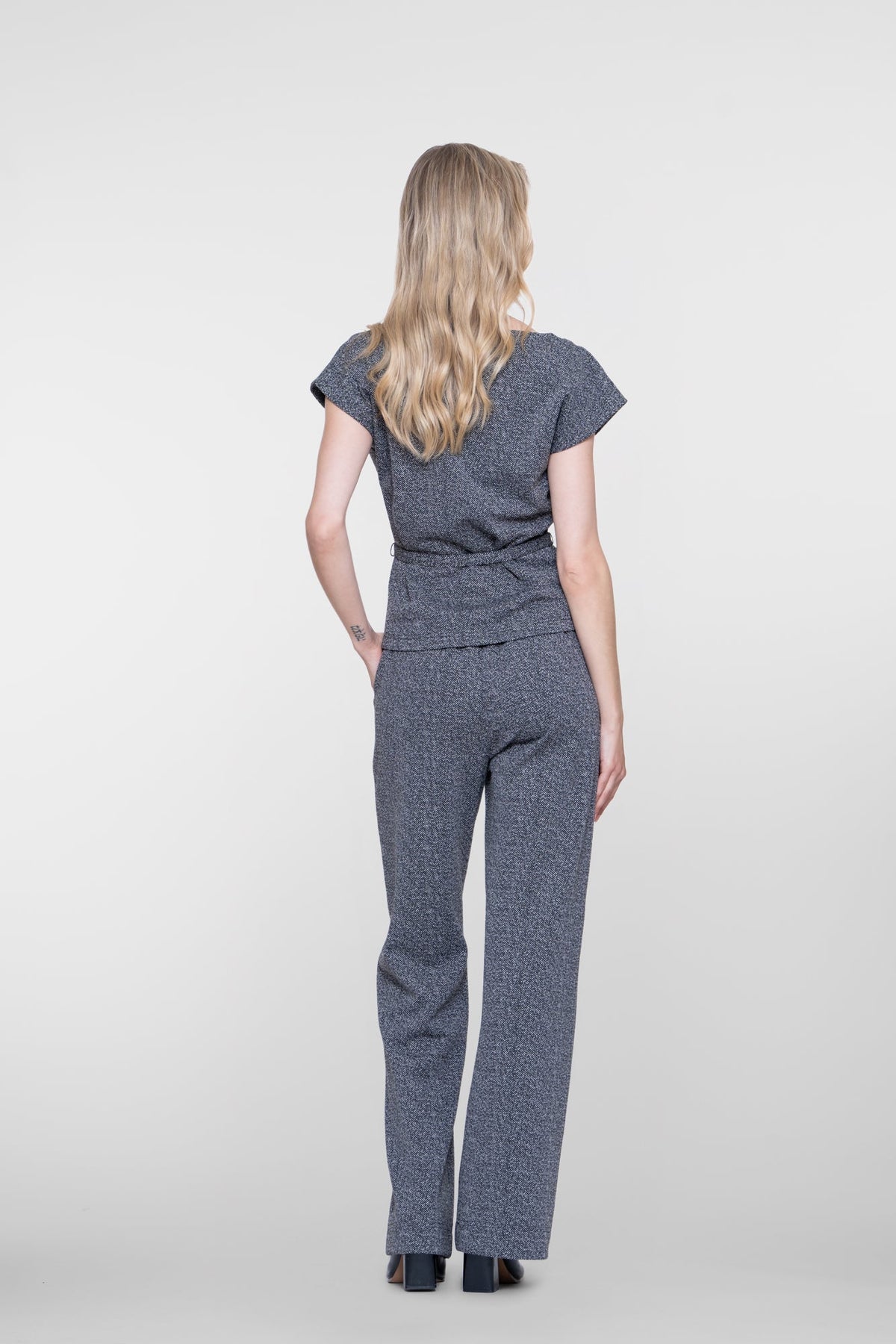 Herringbone Drapé Hose - Black/Off White