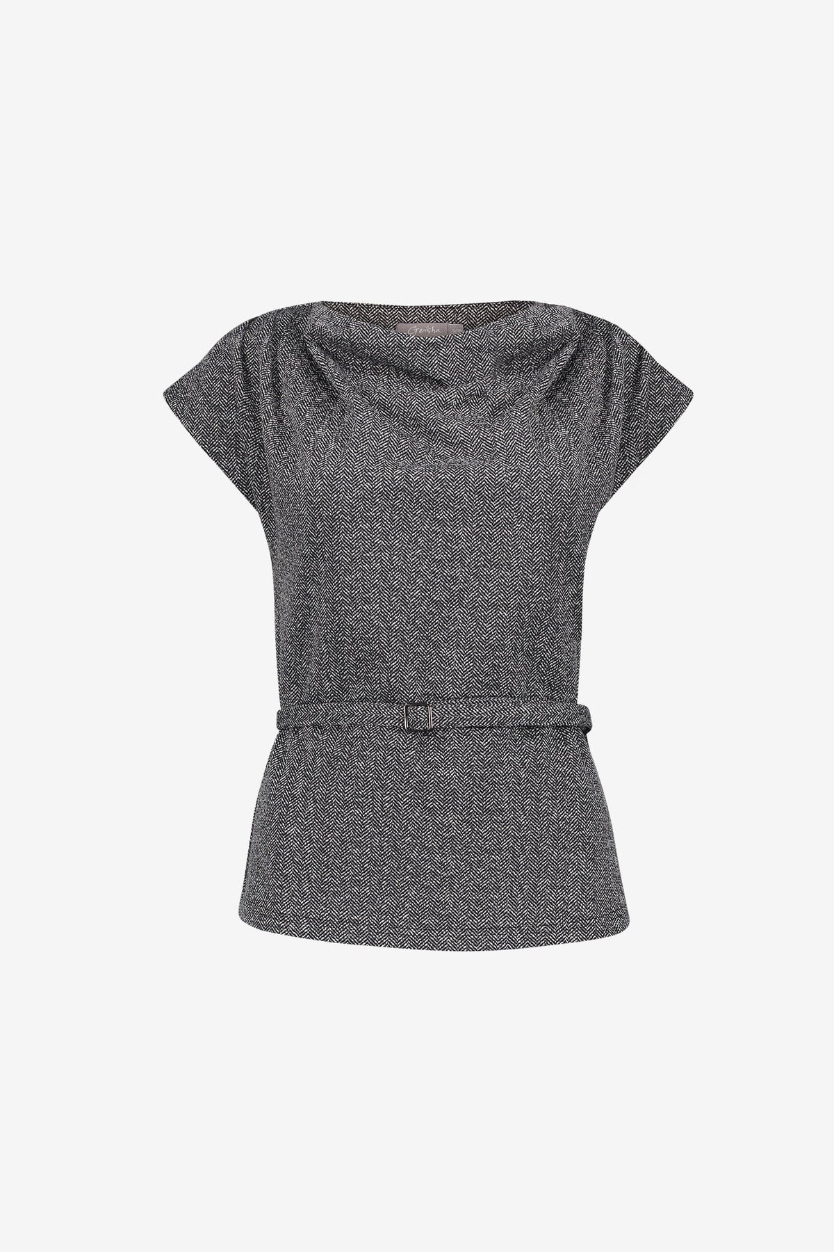 Herringbone Drapé Top - Black/Off White