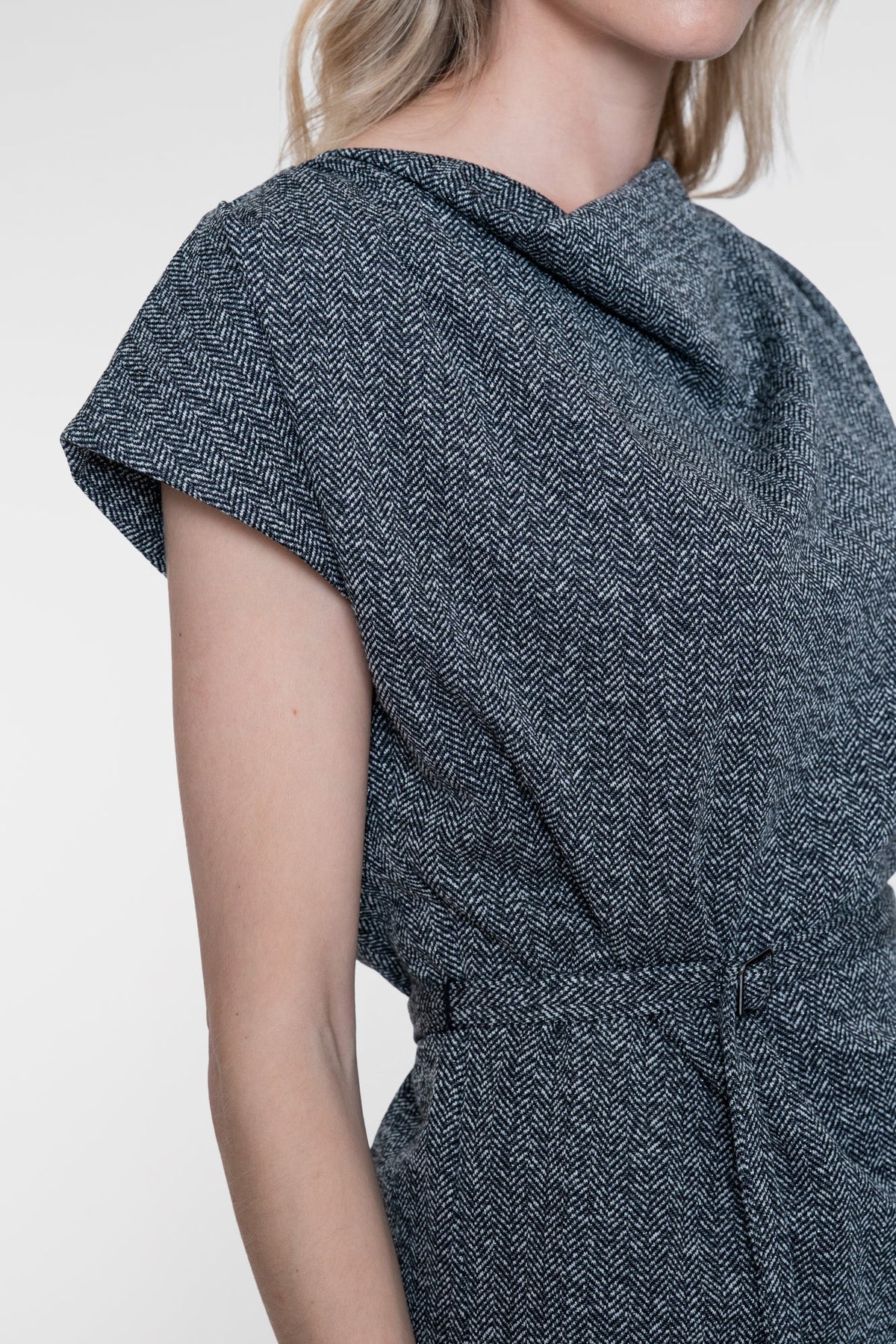 Herringbone Drapé Top - Black/Off White