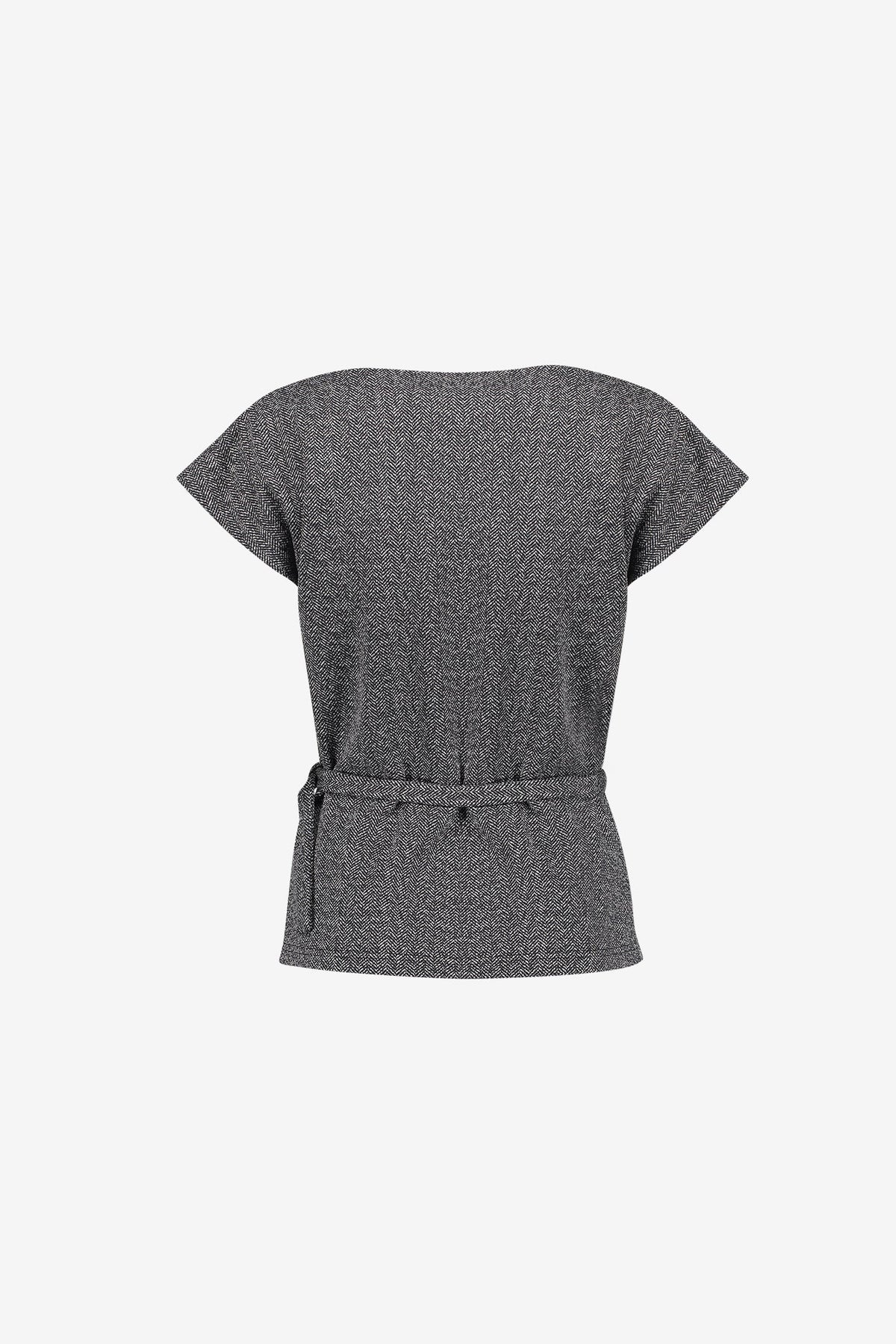 Herringbone Drapé Top - Black/Off White