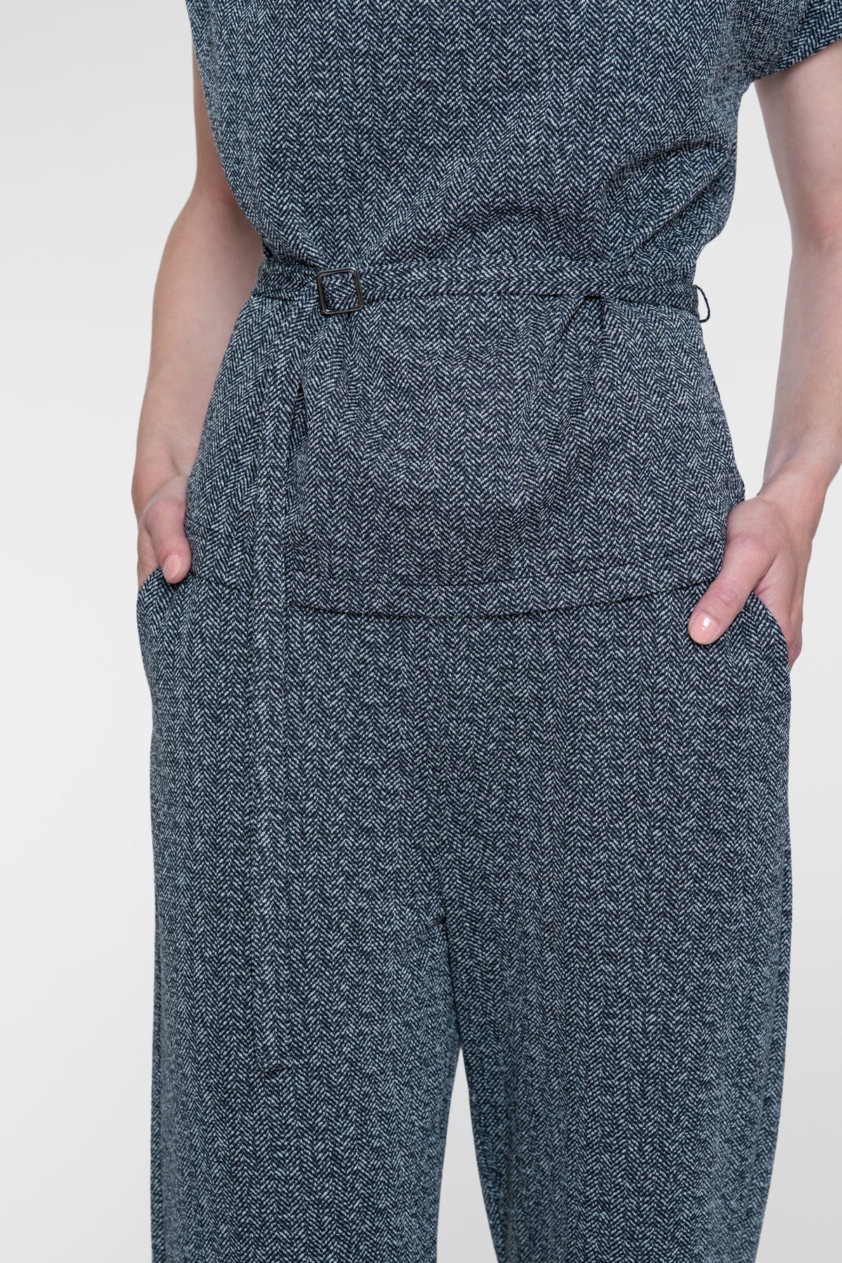 Herringbone Drapé Top - Black/Off White