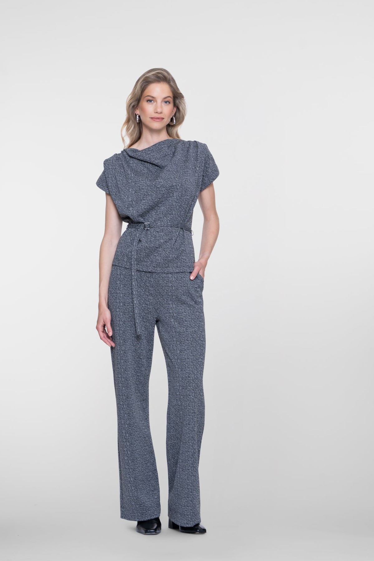 Herringbone Drapé Top - Black/Off White