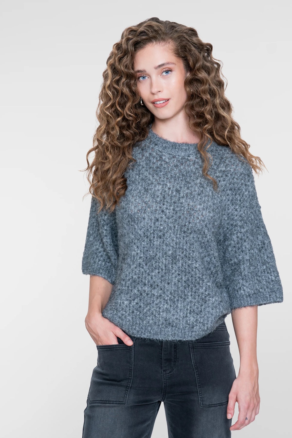 Fluffy Knit Pullover - Grau