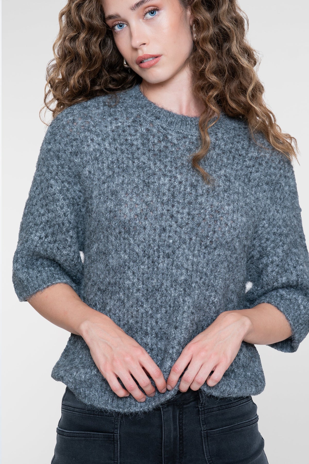 Fluffy Knit Pullover - Grau